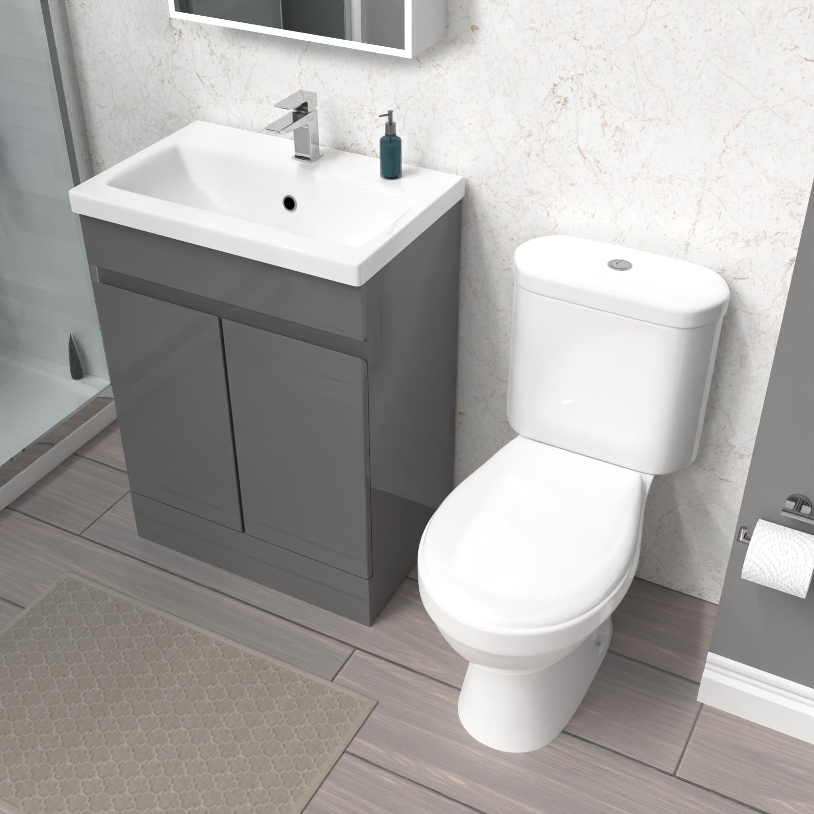 Alaska 600mm Steel Grey Basin Vanity & Close Coupled Toilet Set