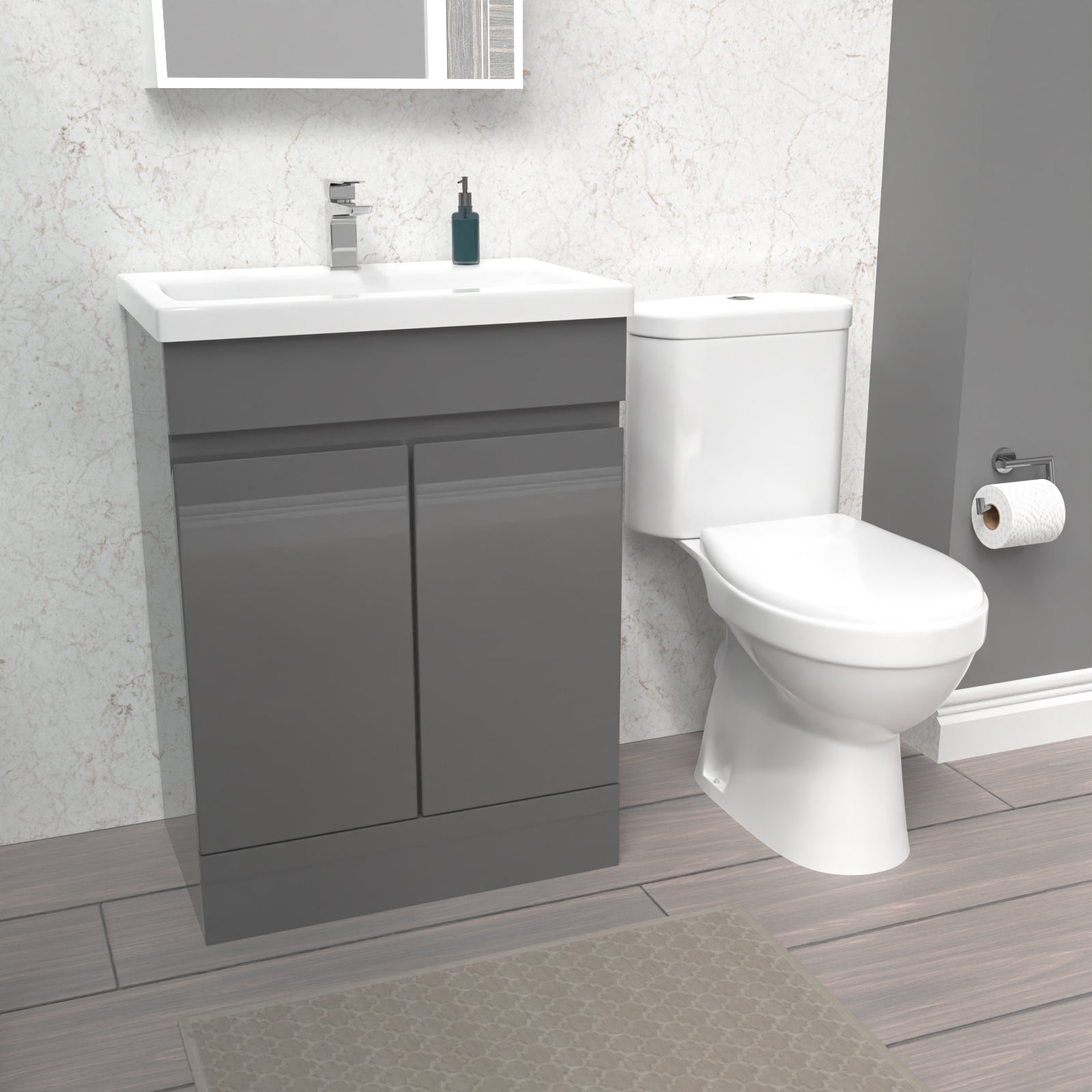 Alaska 600mm Steel Grey Basin Vanity & Close Coupled Toilet Set