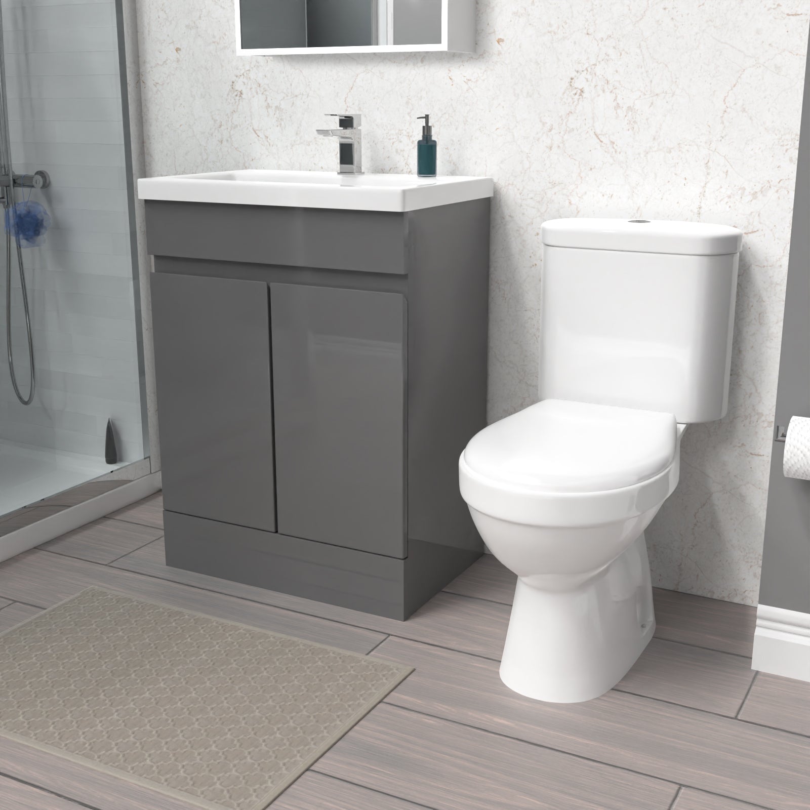 Alaska 600mm Steel Grey Basin Vanity & Close Coupled Toilet Set