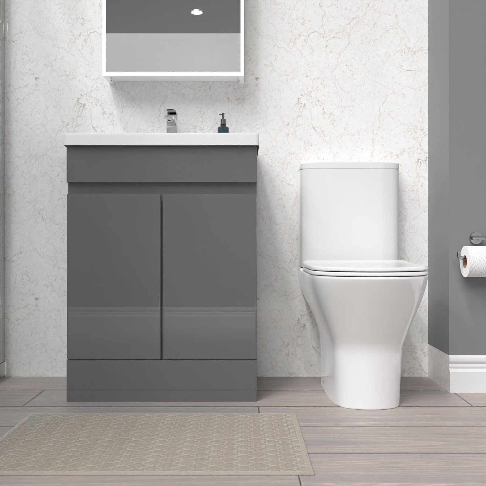 Alaska 600mm Steel Grey Basin Vanity Unit & Rimless Close Coupled Toilet