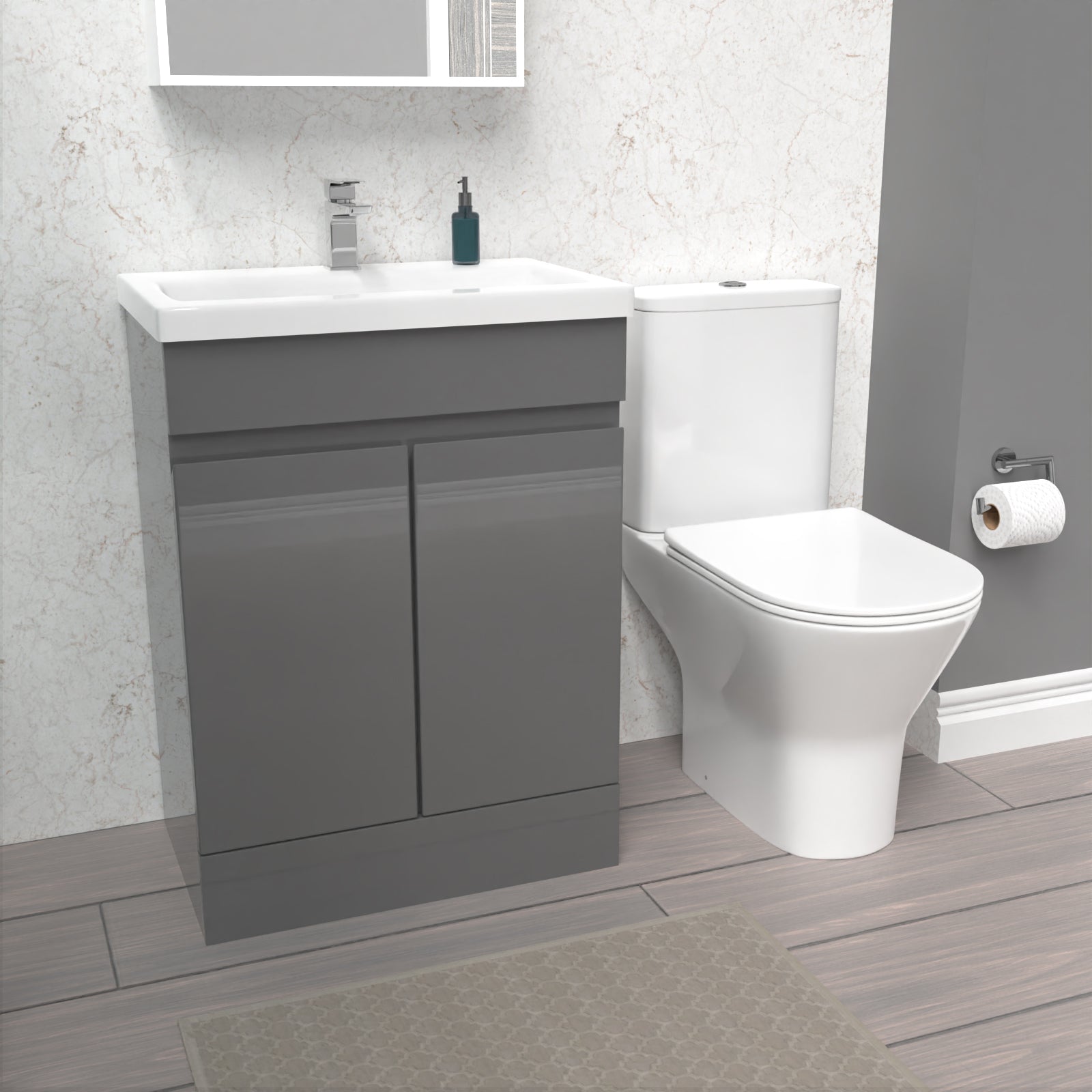 Alaska 600mm Steel Grey Basin Vanity Unit & Rimless Close Coupled Toilet