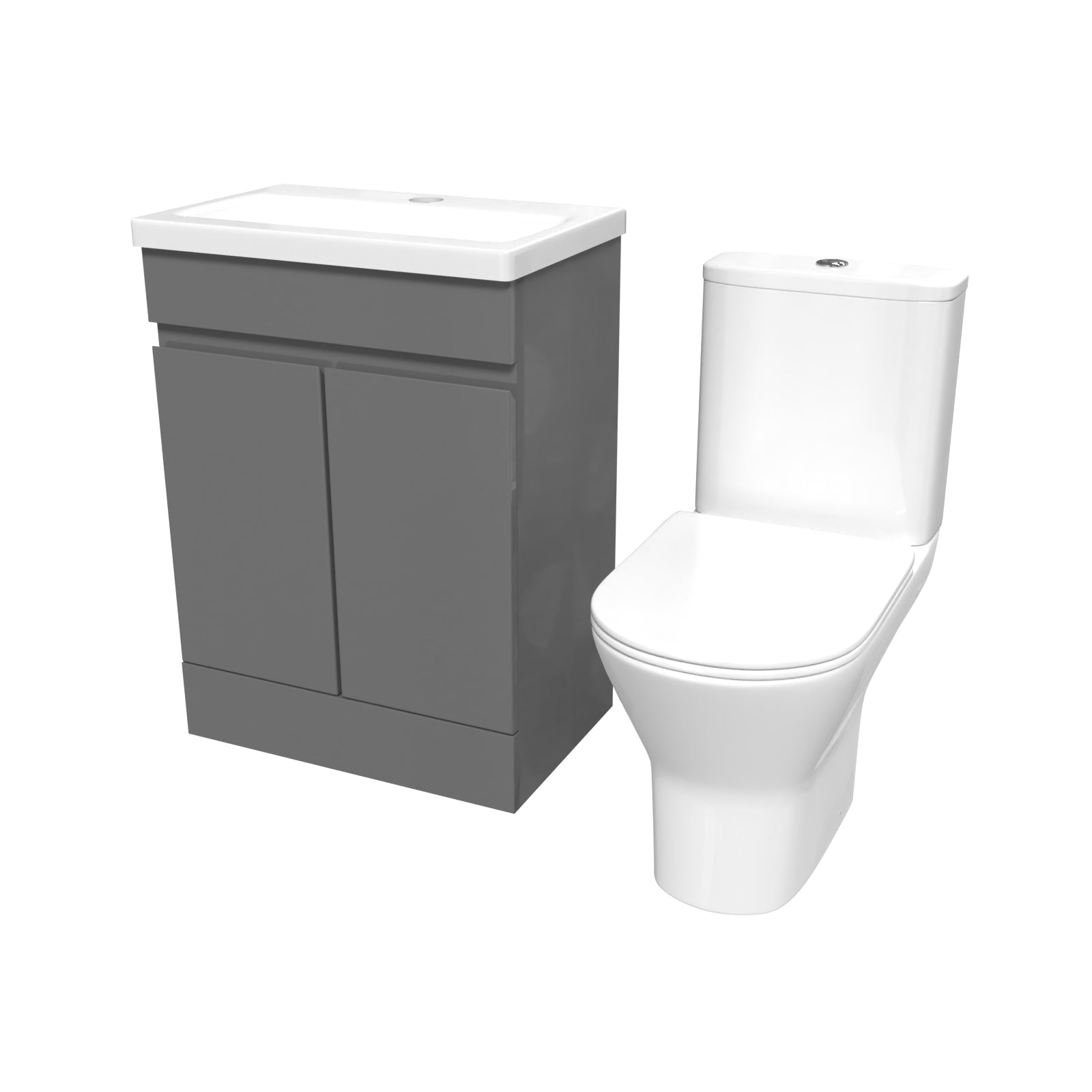 Alaska 600mm Steel Grey Basin Vanity Unit & Rimless Close Coupled Toilet