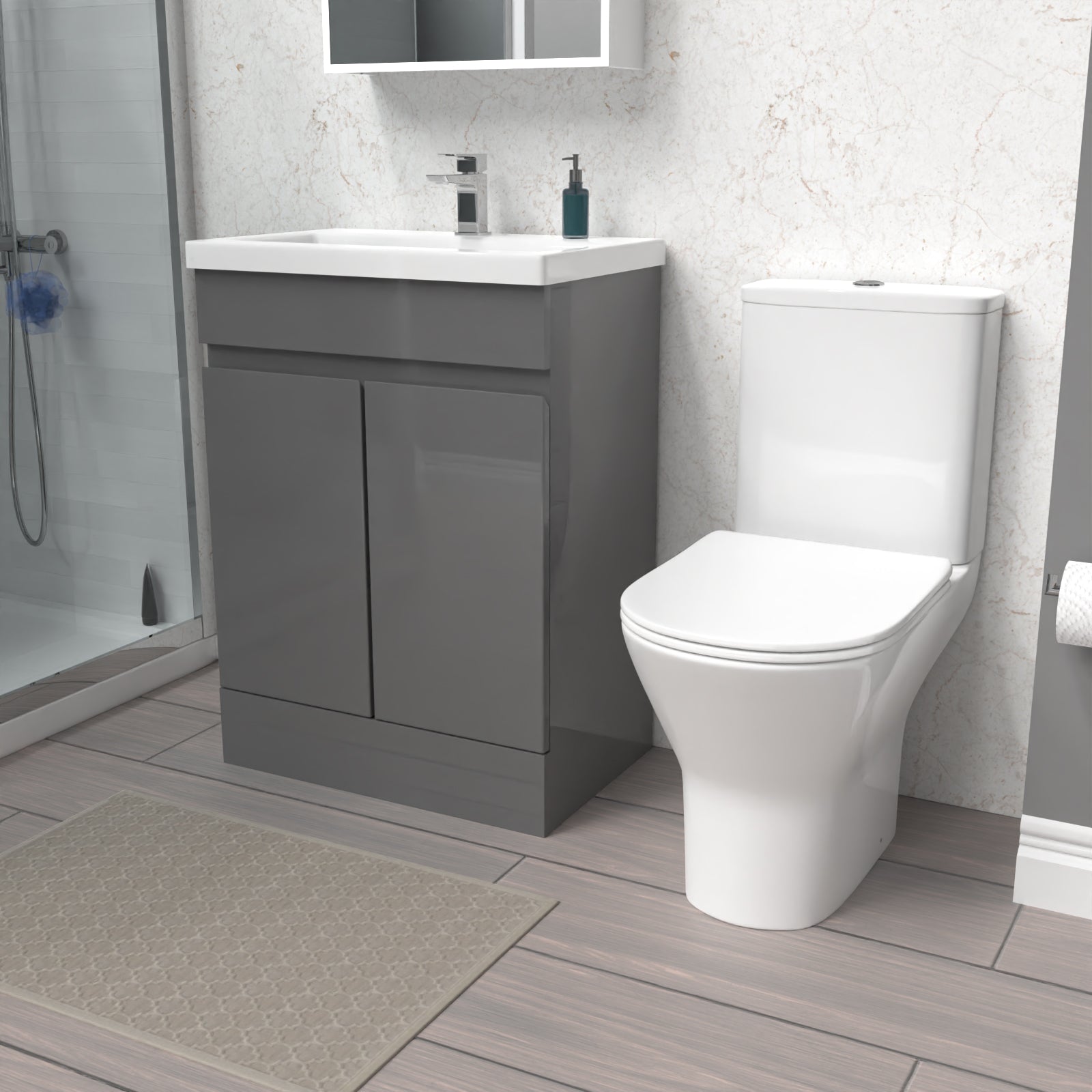 Alaska 600mm Steel Grey Basin Vanity Unit & Rimless Close Coupled Toilet