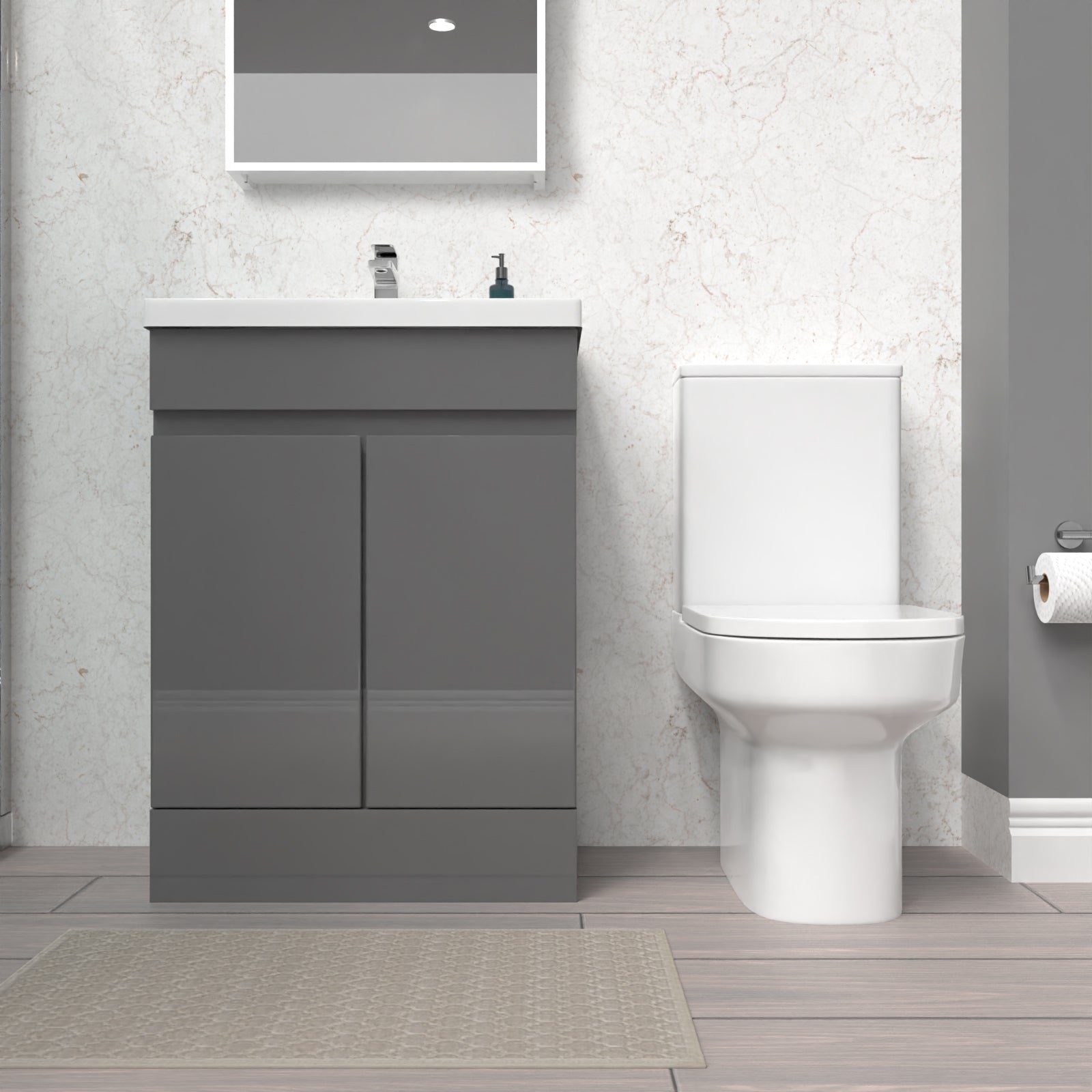 Alaska 600mm Steel Grey Basin Vanity Unit & Rimless Close Coupled Toilet