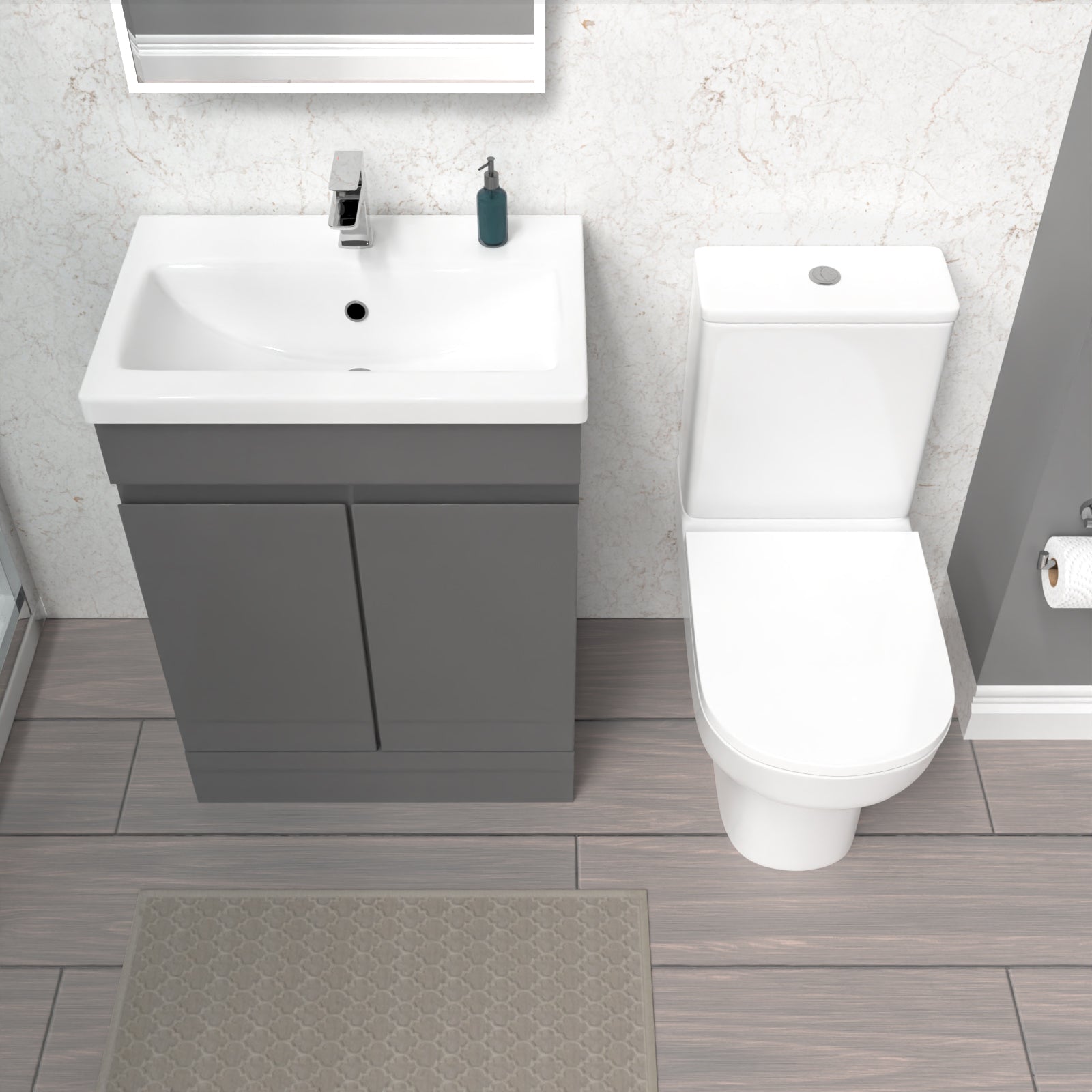 Alaska 600mm Steel Grey Basin Vanity Unit & Rimless Close Coupled Toilet