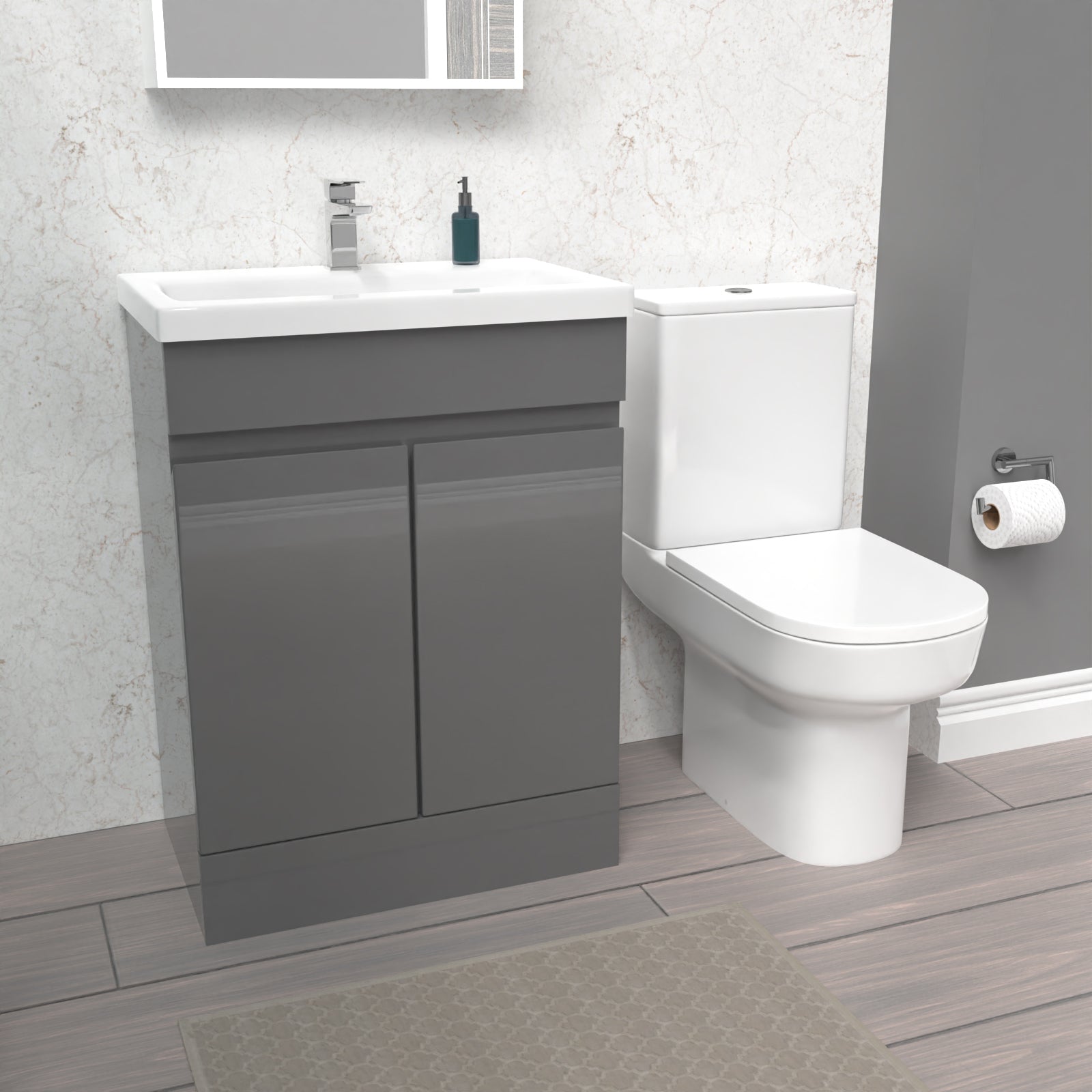 Alaska 600mm Steel Grey Basin Vanity Unit & Rimless Close Coupled Toilet