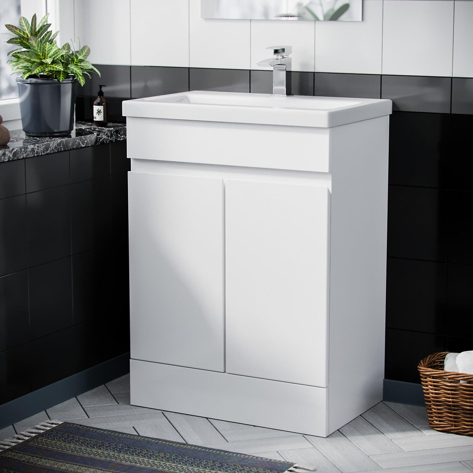 Alaska 600mm White Flat Pack Vanity Cabinet and Basin Unit Floor Standing