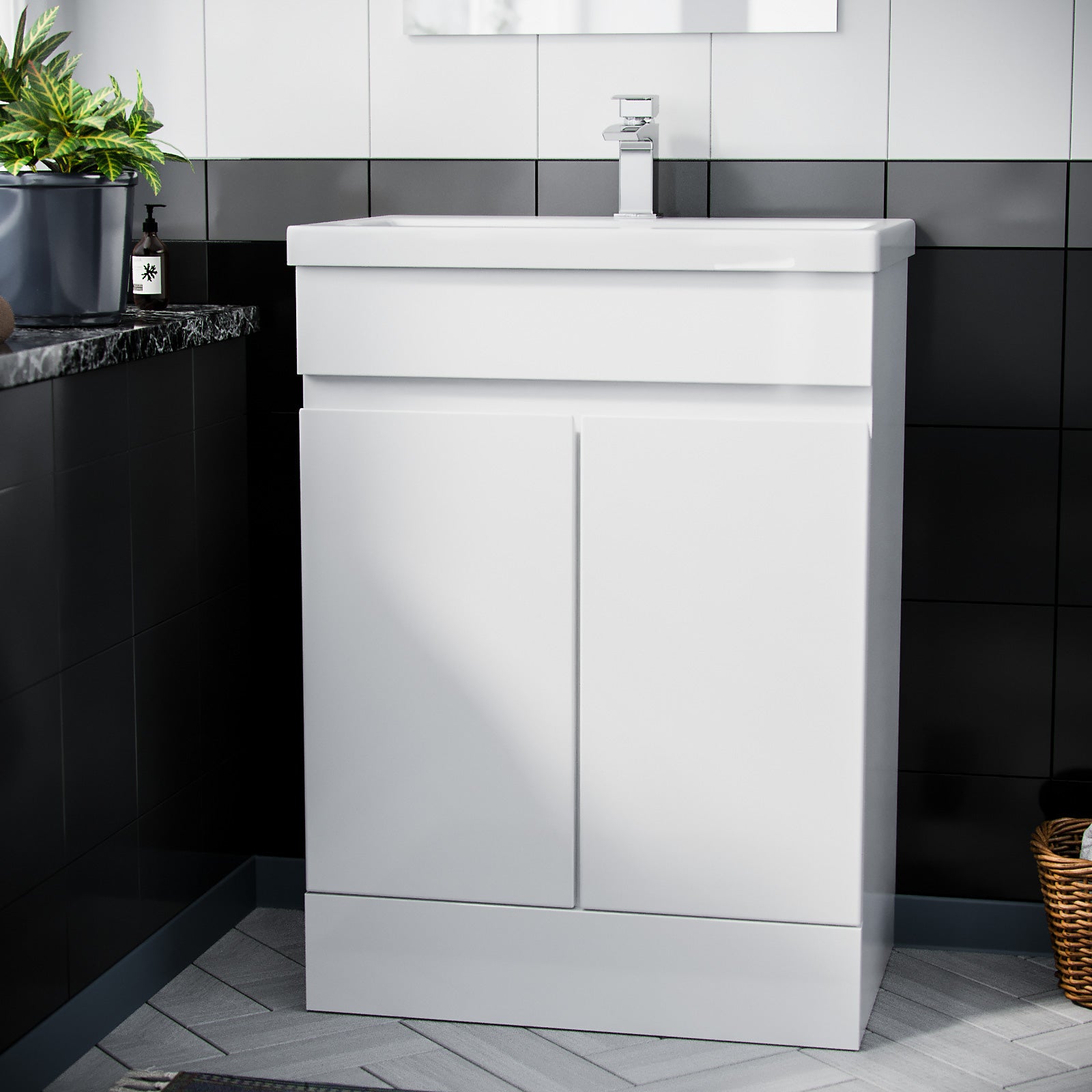 Alaska 600mm White Flat Pack Vanity Cabinet and Basin Unit Floor Standing