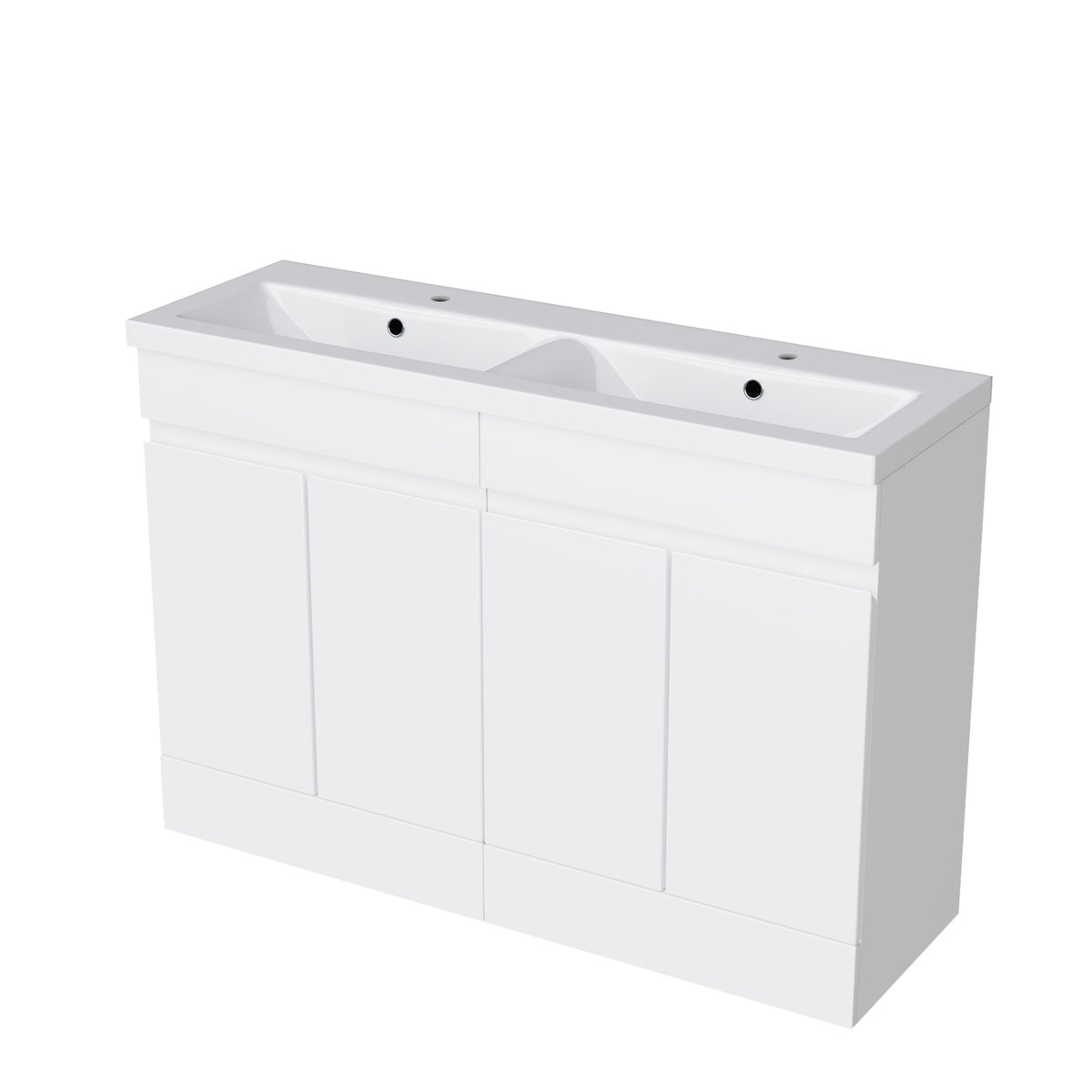 Set of 2 Freestanding 600mm Cabinet with Ceramic Mid-Edge Twin Basin - White