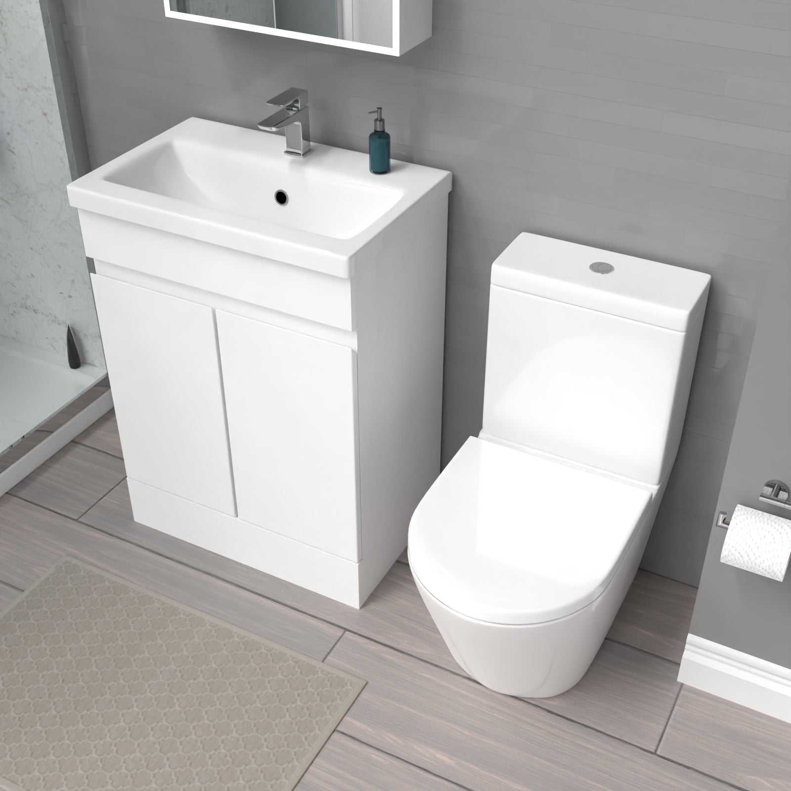 Alaska White 600mm Freestanding Basin Vanity & Close Coupled Toilet