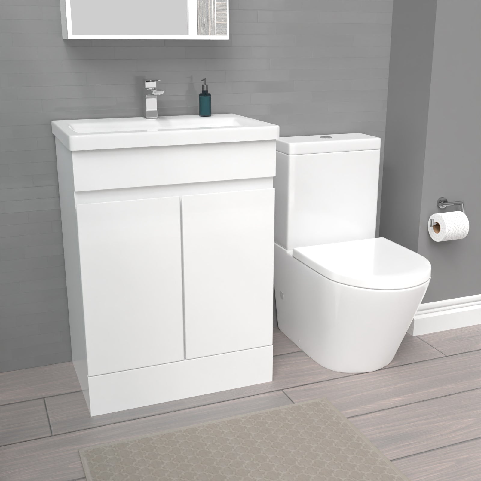 Alaska White 600mm Freestanding Basin Vanity & Close Coupled Toilet