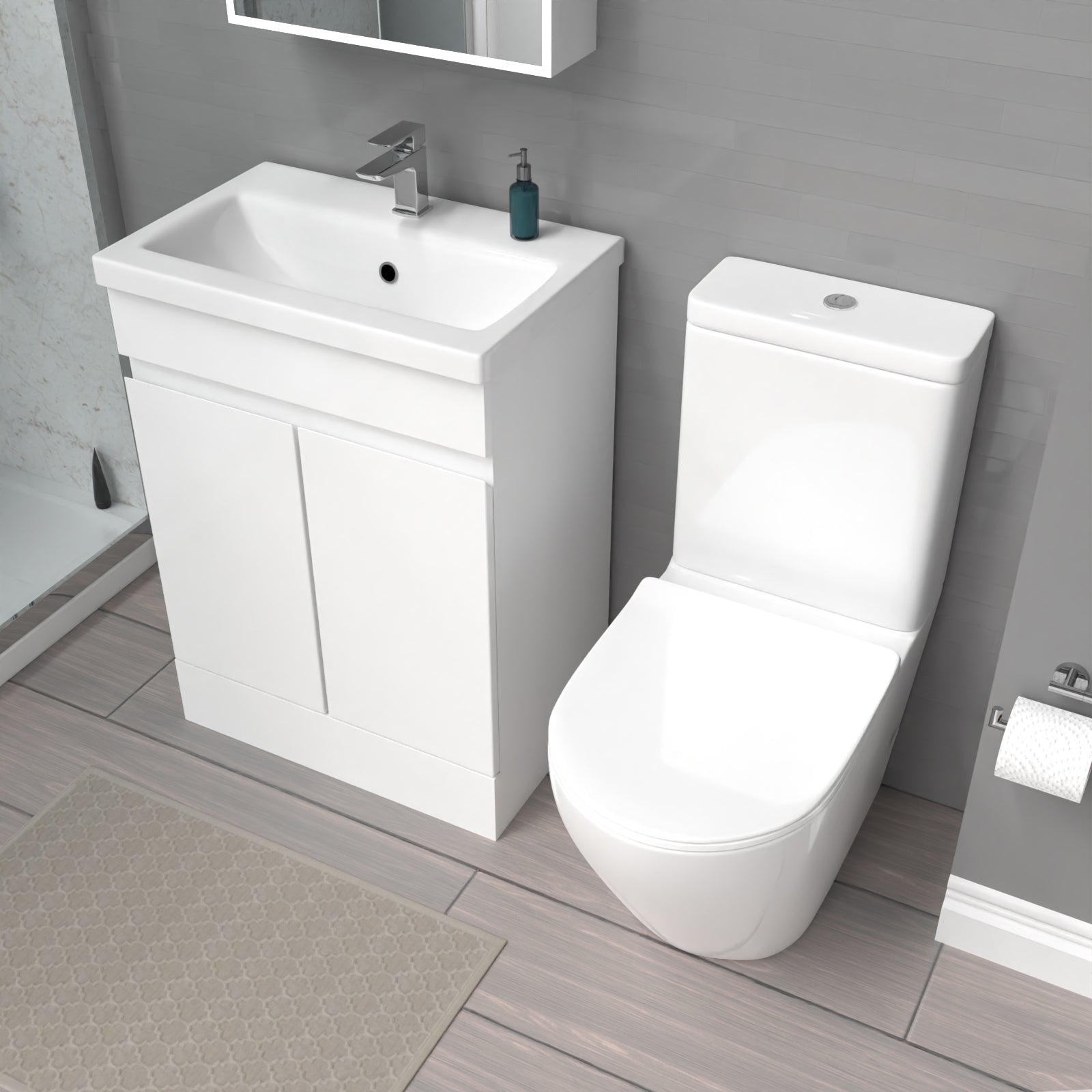 Alaska 600mm White Gloss Basin Vanity & Close Coupled Toilet Set