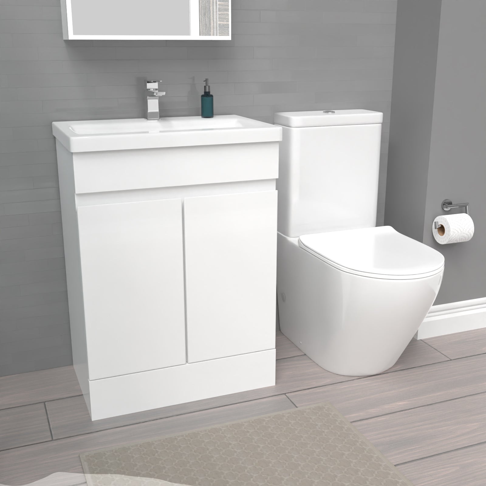 Alaska 600mm White Gloss Basin Vanity & Close Coupled Toilet Set