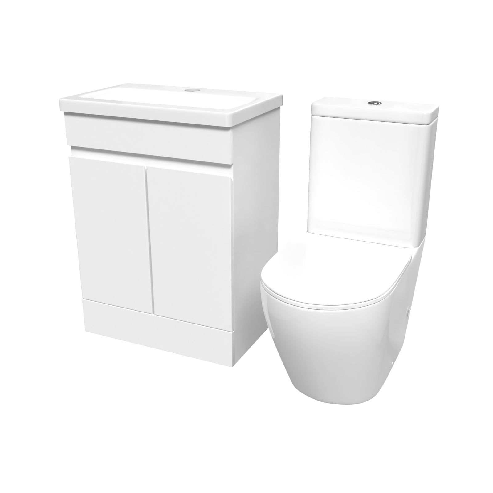 Alaska 600mm White Gloss Basin Vanity & Close Coupled Toilet Set