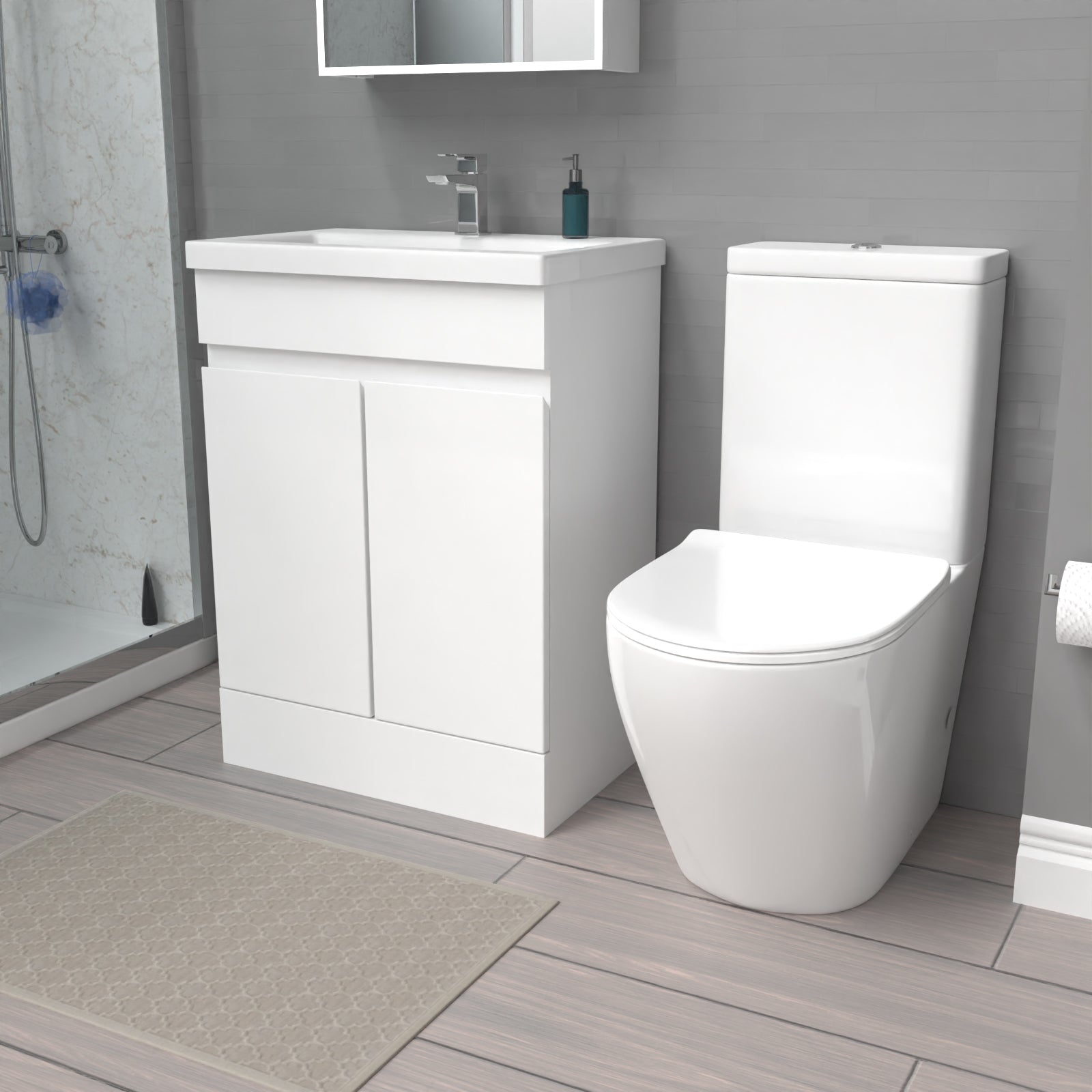 Alaska 600mm White Gloss Basin Vanity & Close Coupled Toilet Set