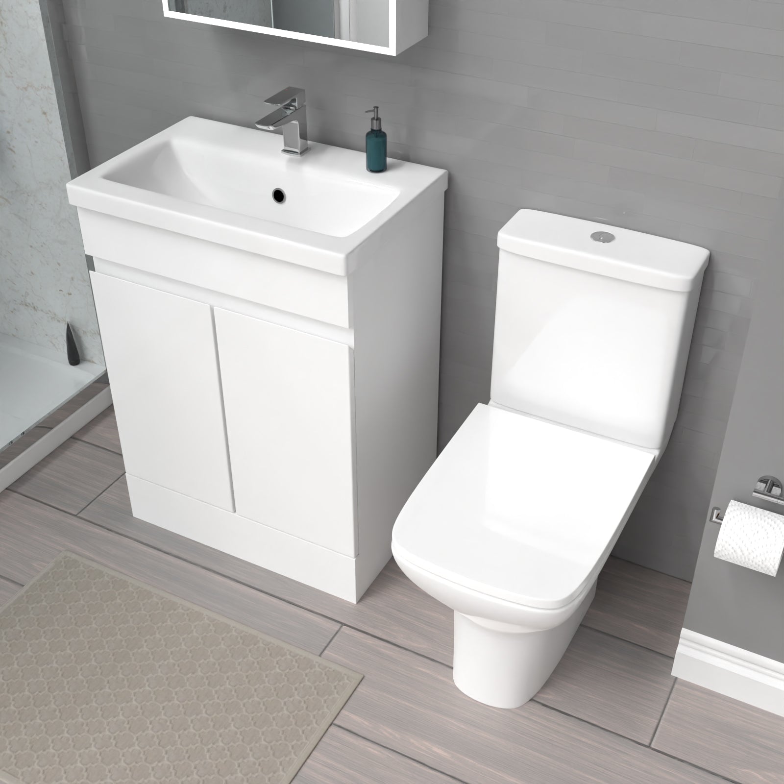 Alaska 600mm White Basin Vanity & Rimless Close Coupled toilet