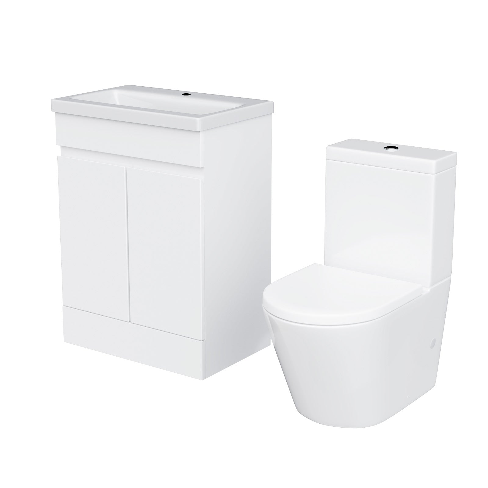 Alaska Flat Pack 600mm Gloss White Freestanding Basin Vanity & Close Coupled Rimless Toilet Set