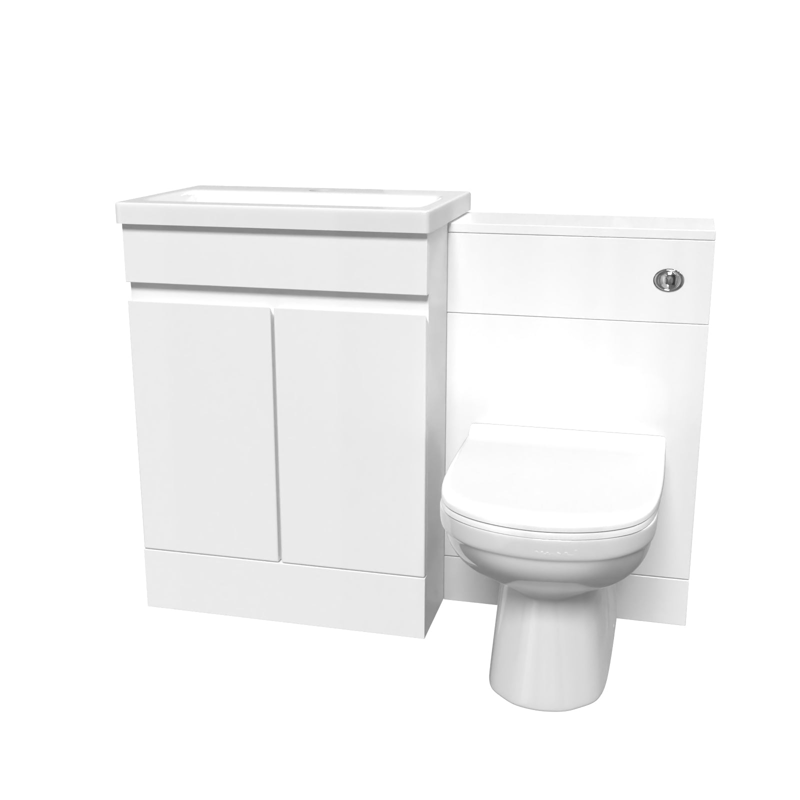 White Floor Standing 600mm Vanity Unit 2 Door with WC Unit & BTW Toilet