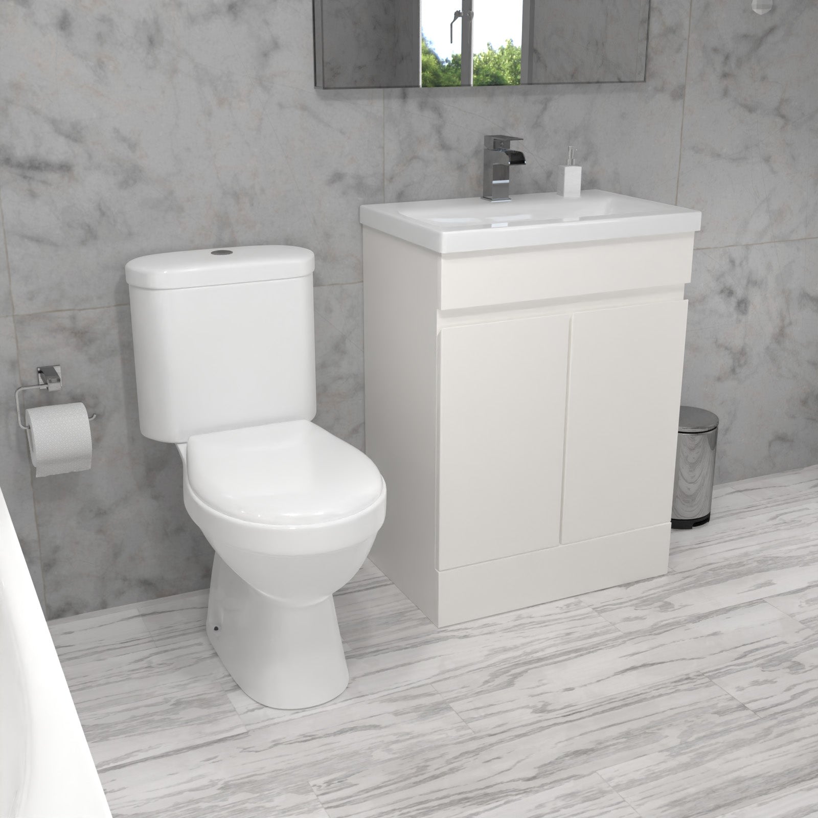 Alaska 1700mm Round Bath,600mm Freestanding Basin Vanity,Close Coupled Toilet