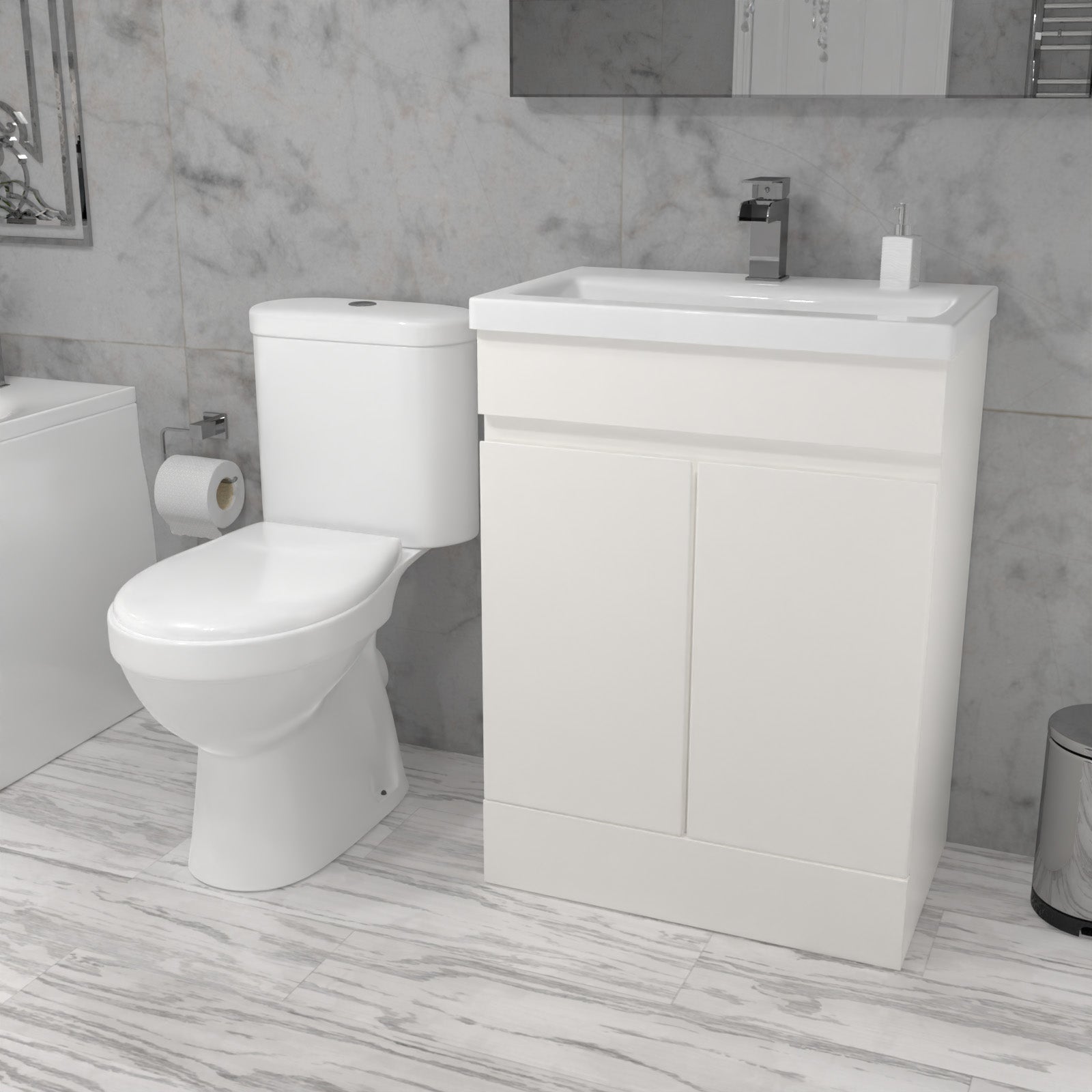 Alaska 1700mm Round Bath,600mm Freestanding Basin Vanity,Close Coupled Toilet