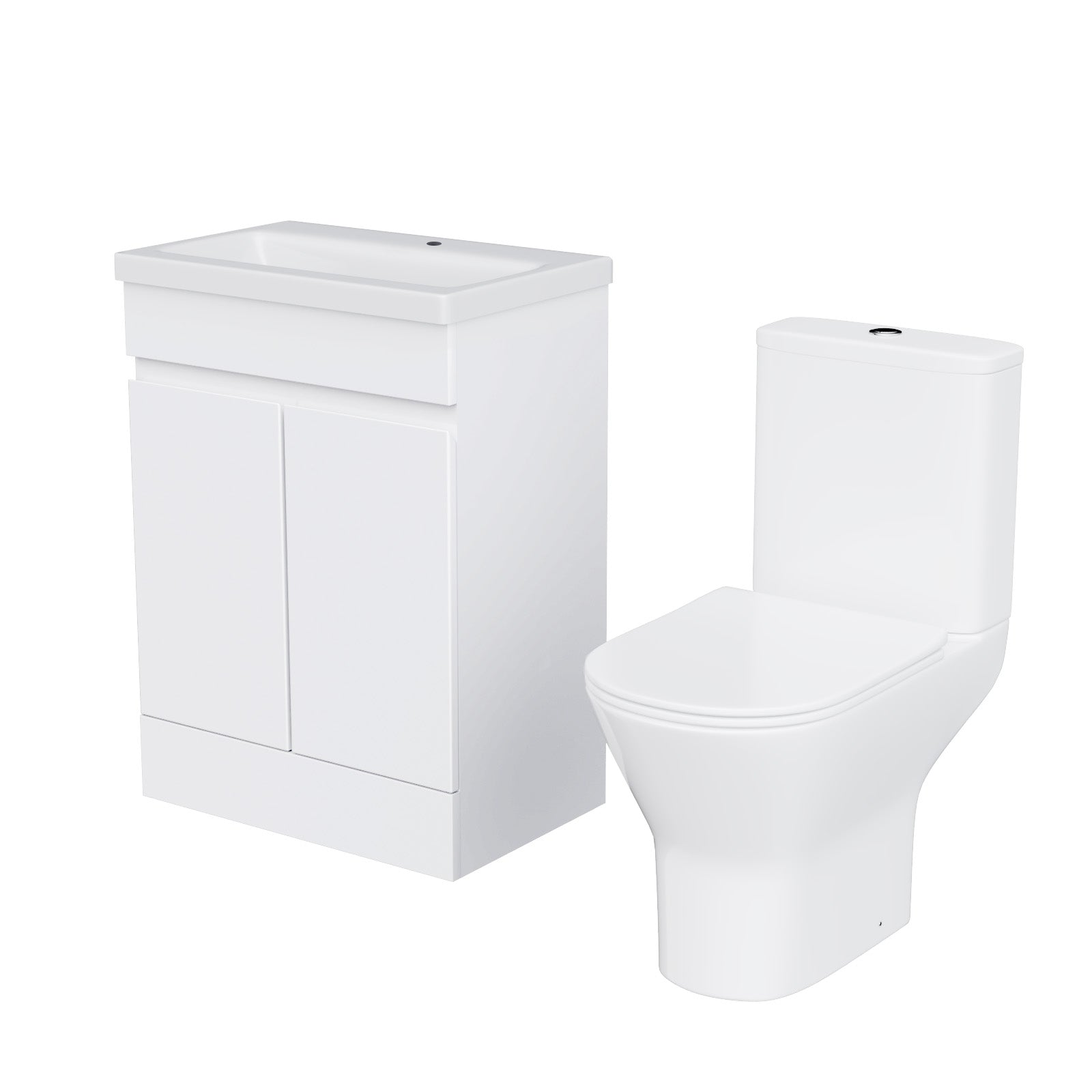 Alaska 600mm Gloss White Basin Vanity & Close Coupled Rimless Toilet