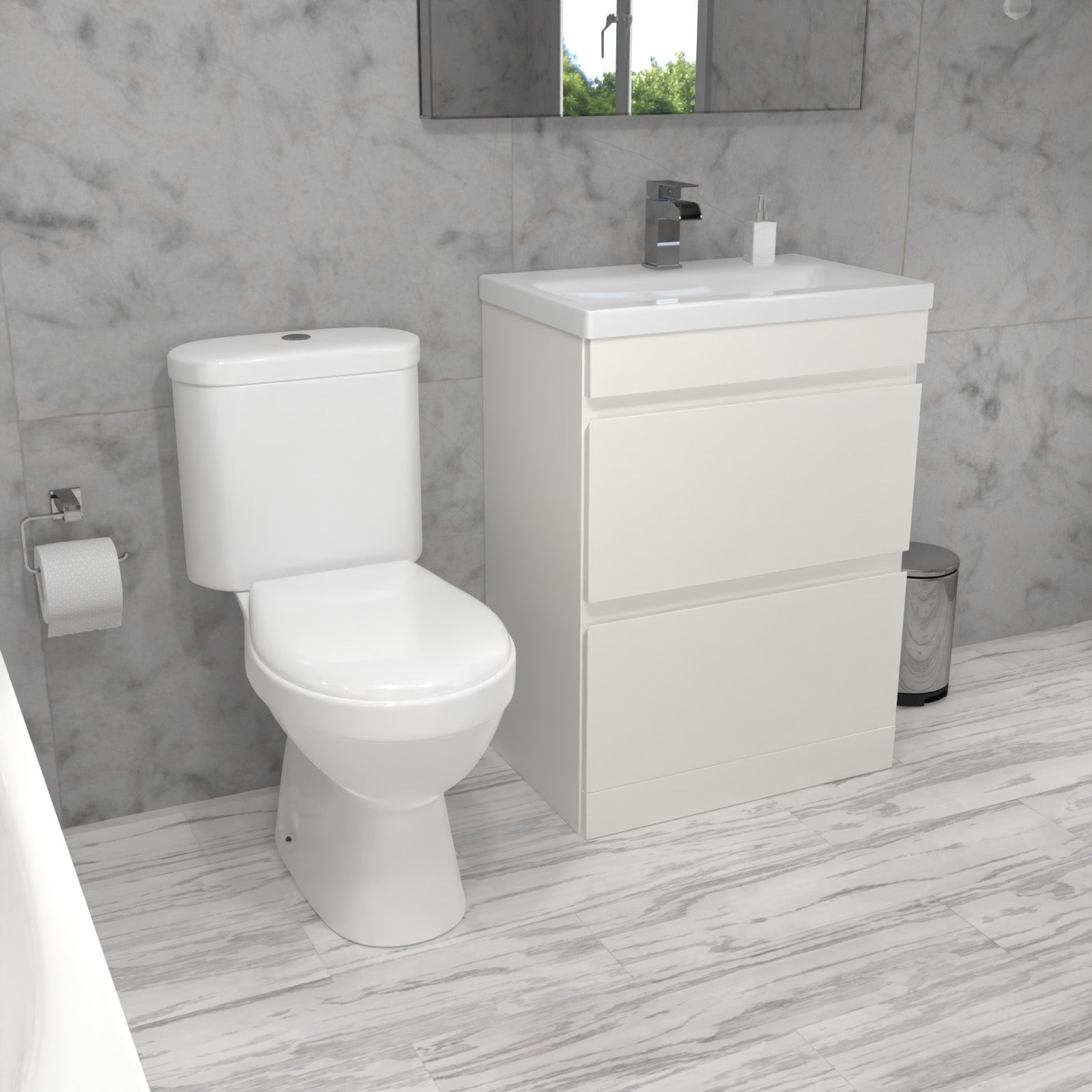 Alaska 1700mm Round Bath,Freestanding Basin Vanity 2 Drawer,Close Coupled Toilet