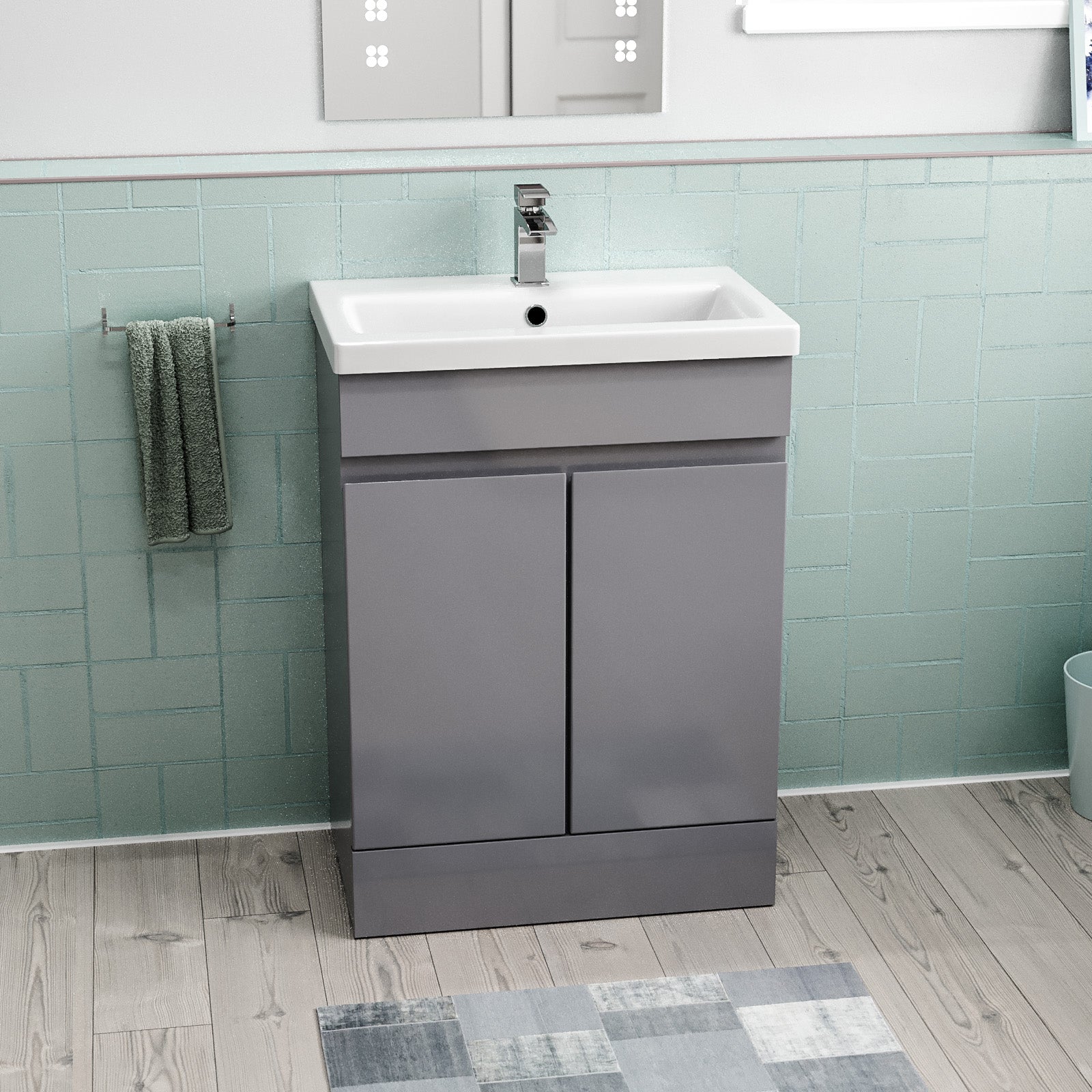 Hinckley 600mm Freestanding Basin Vanity Unit 2 doors Steel grey Flat Pack