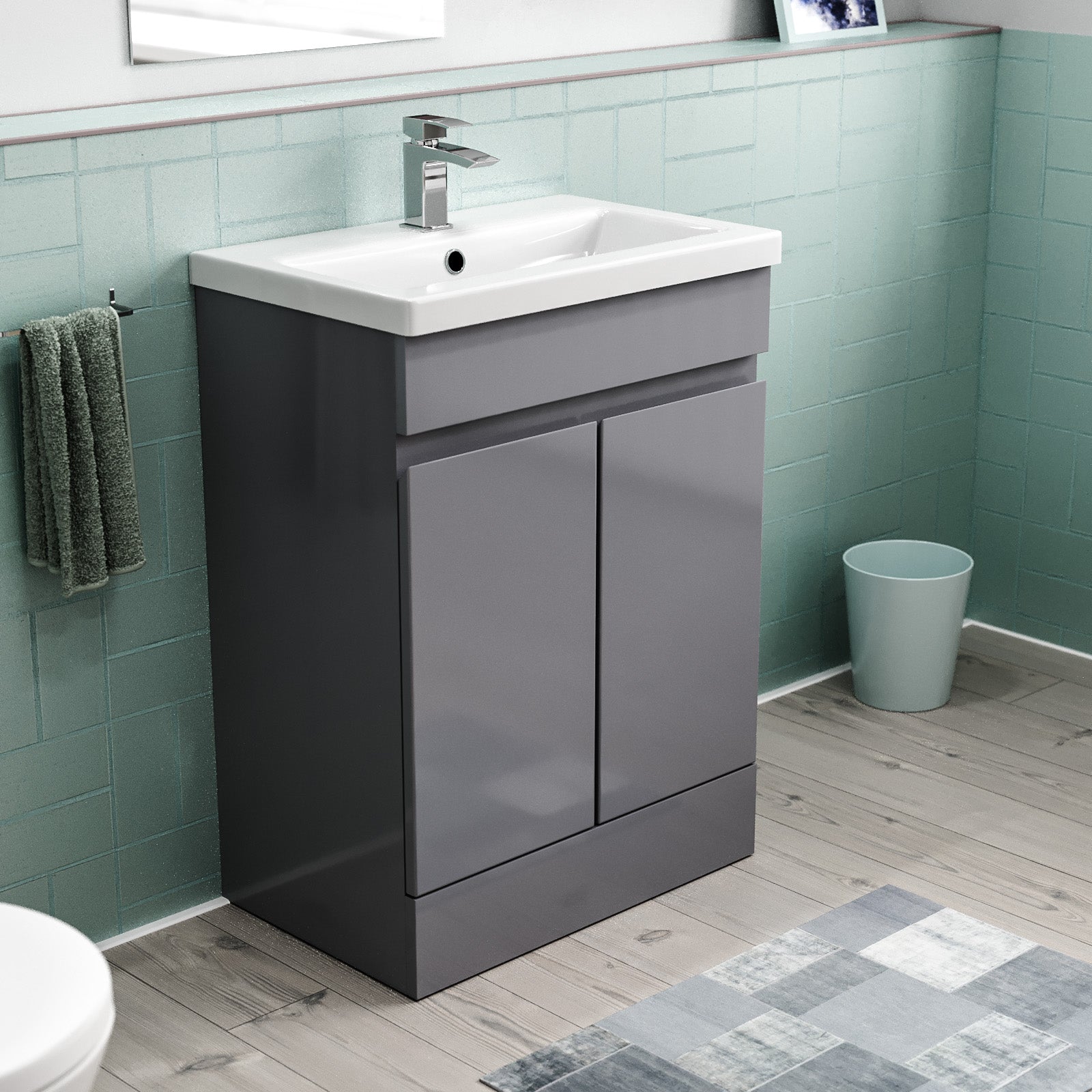 Hinckley 600mm Freestanding Basin Vanity Unit 2 doors Steel grey Flat Pack