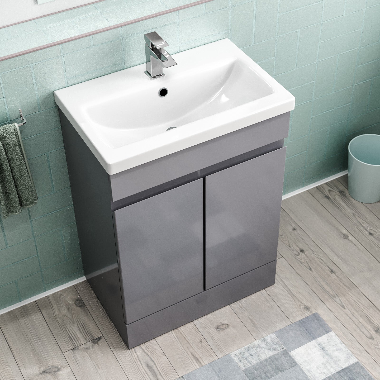 Hinckley 600mm Freestanding Basin Vanity Unit 2 doors Steel grey Flat Pack