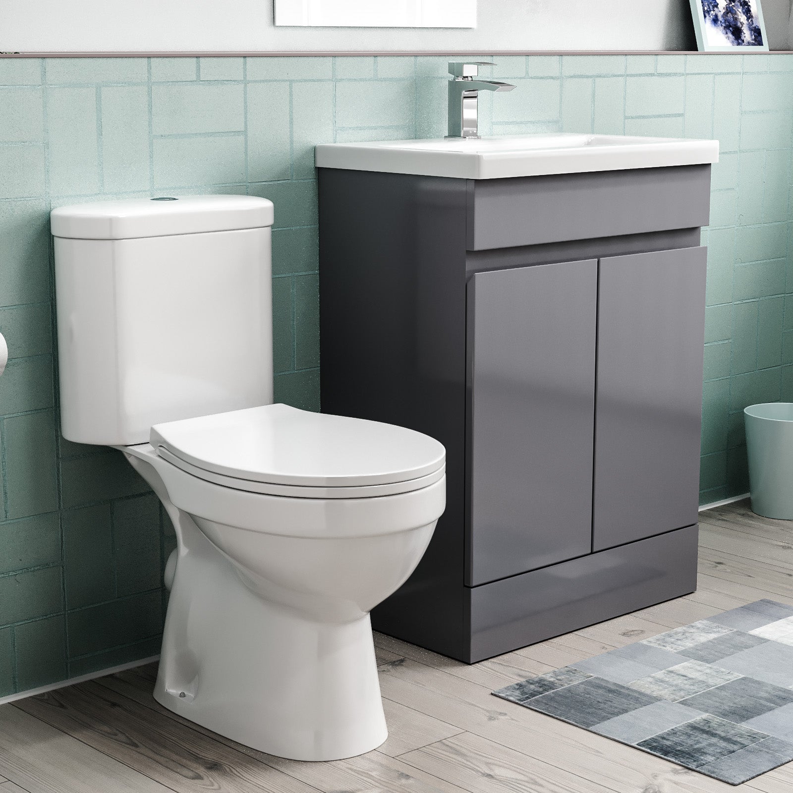 Alaska Flat Pack 600mm Steel Grey Basin Vanity & Close Coupled Toilet Set