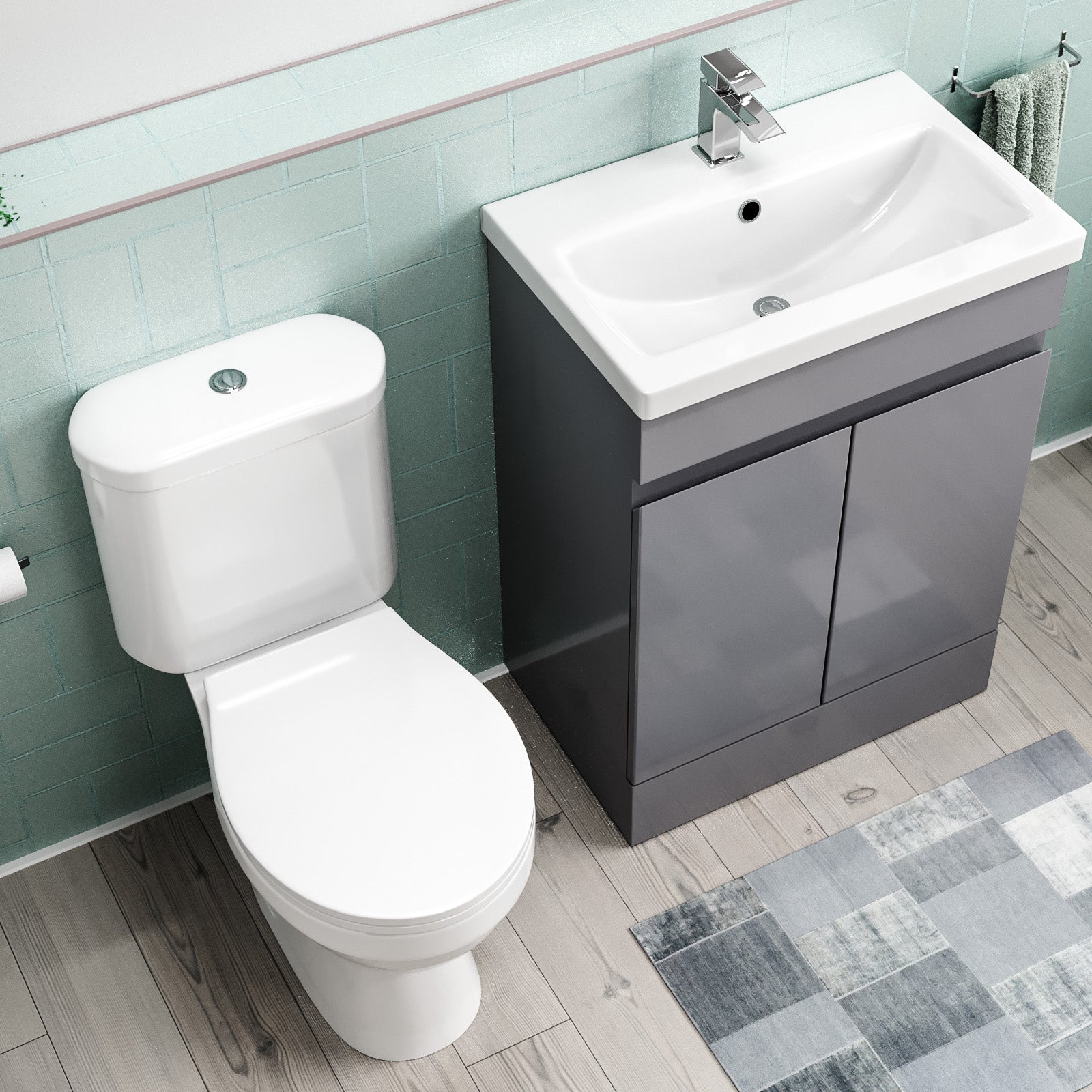 Alaska Flat Pack 600mm Steel Grey Basin Vanity & Close Coupled Toilet Set