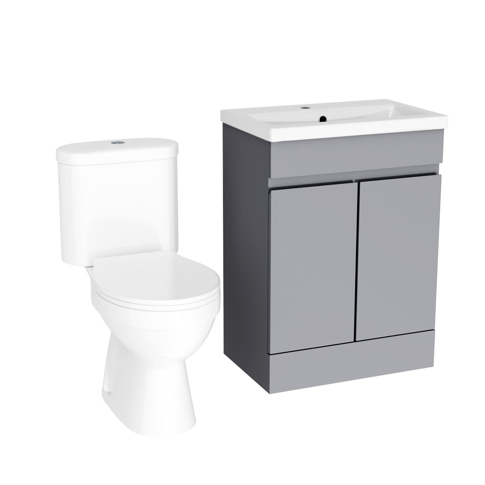 Alaska Flat Pack 600mm Steel Grey Basin Vanity & Close Coupled Toilet Set