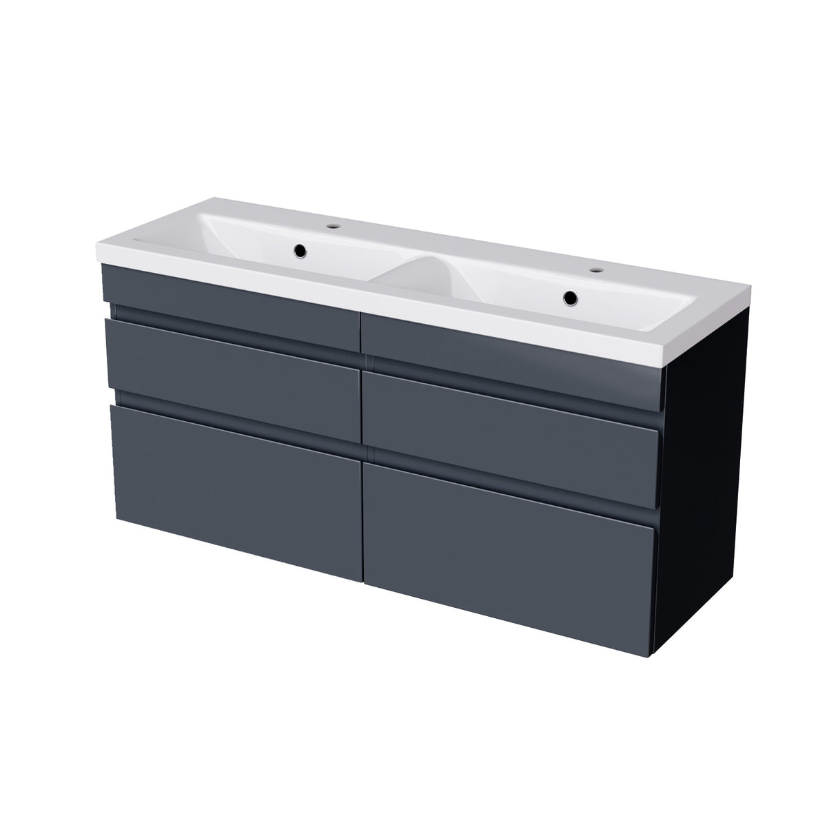 Set of 2 PVC Wall Hung 600mm Vanity & Ceramic Mid Edge Twin Basin - Anthracite