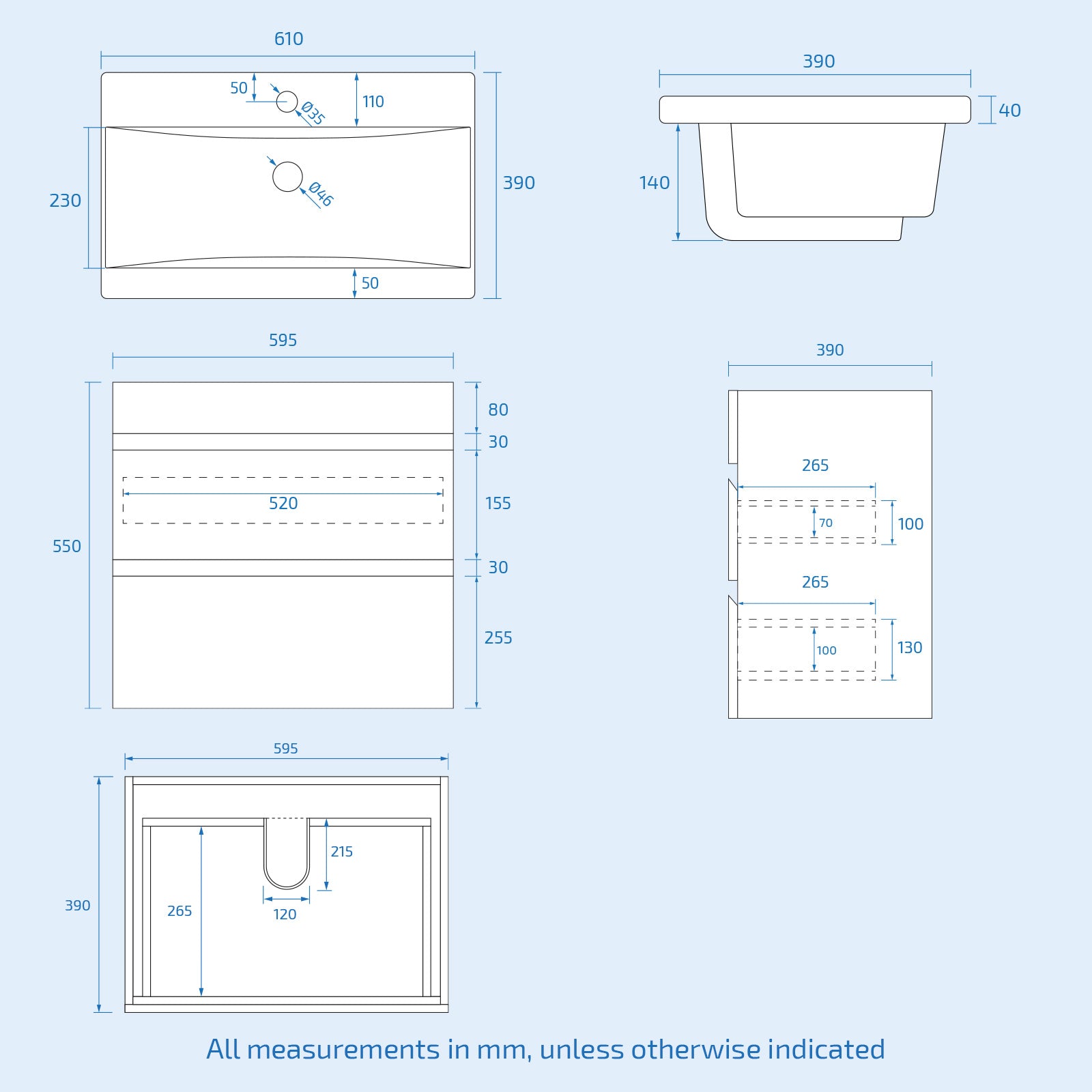 Alaska Matte Grey 600mm Drawers Vanity Unit Wall Hung & Rimless Toilet Set
