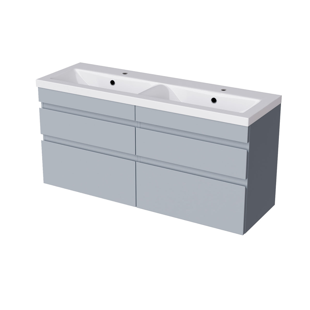 Set of 2 PVC Wall Hung 600mm Vanity & Ceramic Mid Edge Twin Basin - Matte Grey