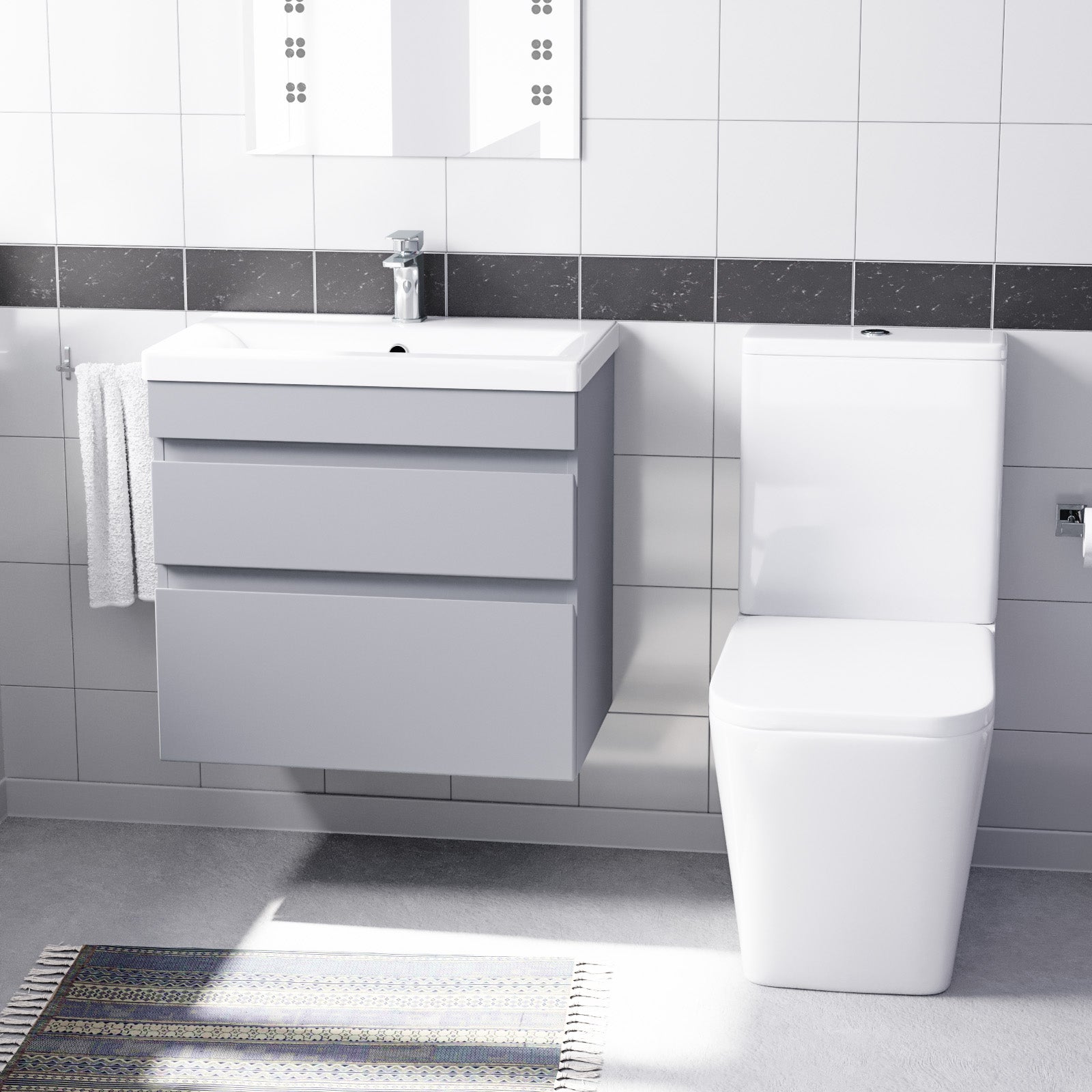 Alaska 600mm Matte Grey Wall Hung Drawers Vanity & Close Coupled Toilet