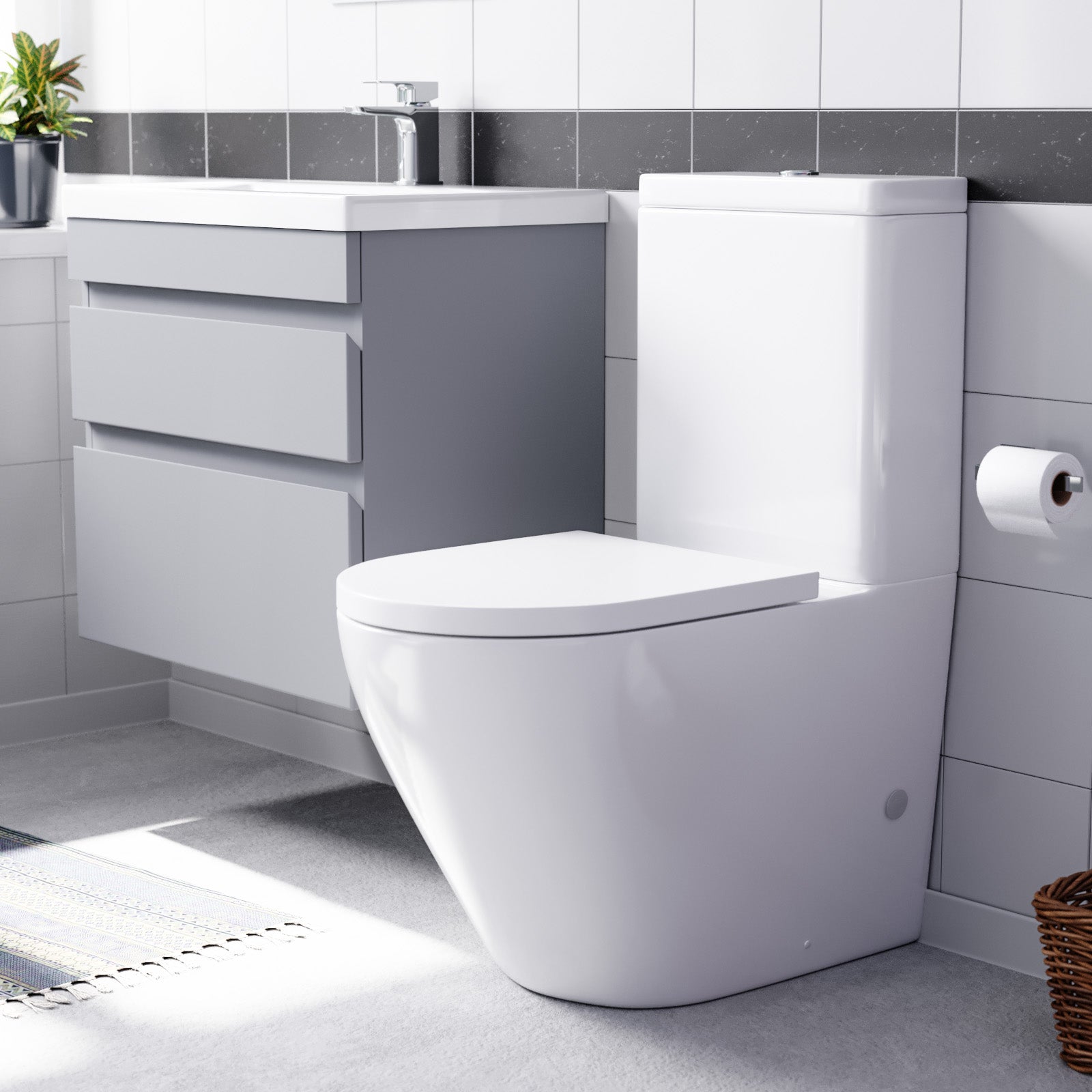 Alaska 600mm Matte Grey Wall Hung 2 Drawers Vanity Unit & Rimless Toilet
