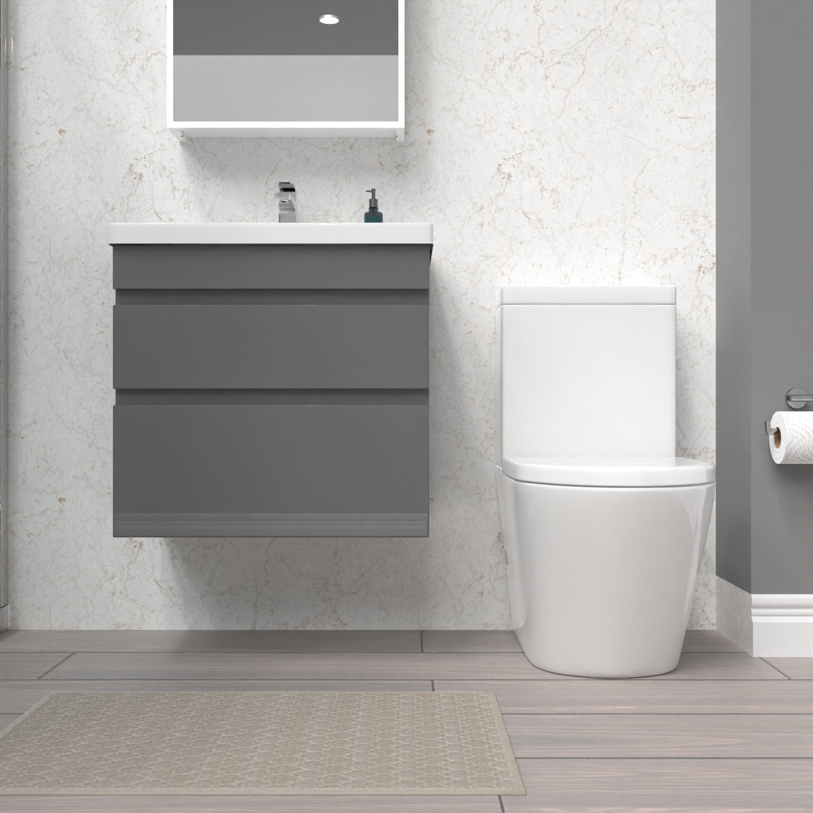 Alaska 600mm Steel Grey Wall Hung Drawers Vanity & Close Coupled Toilet Set