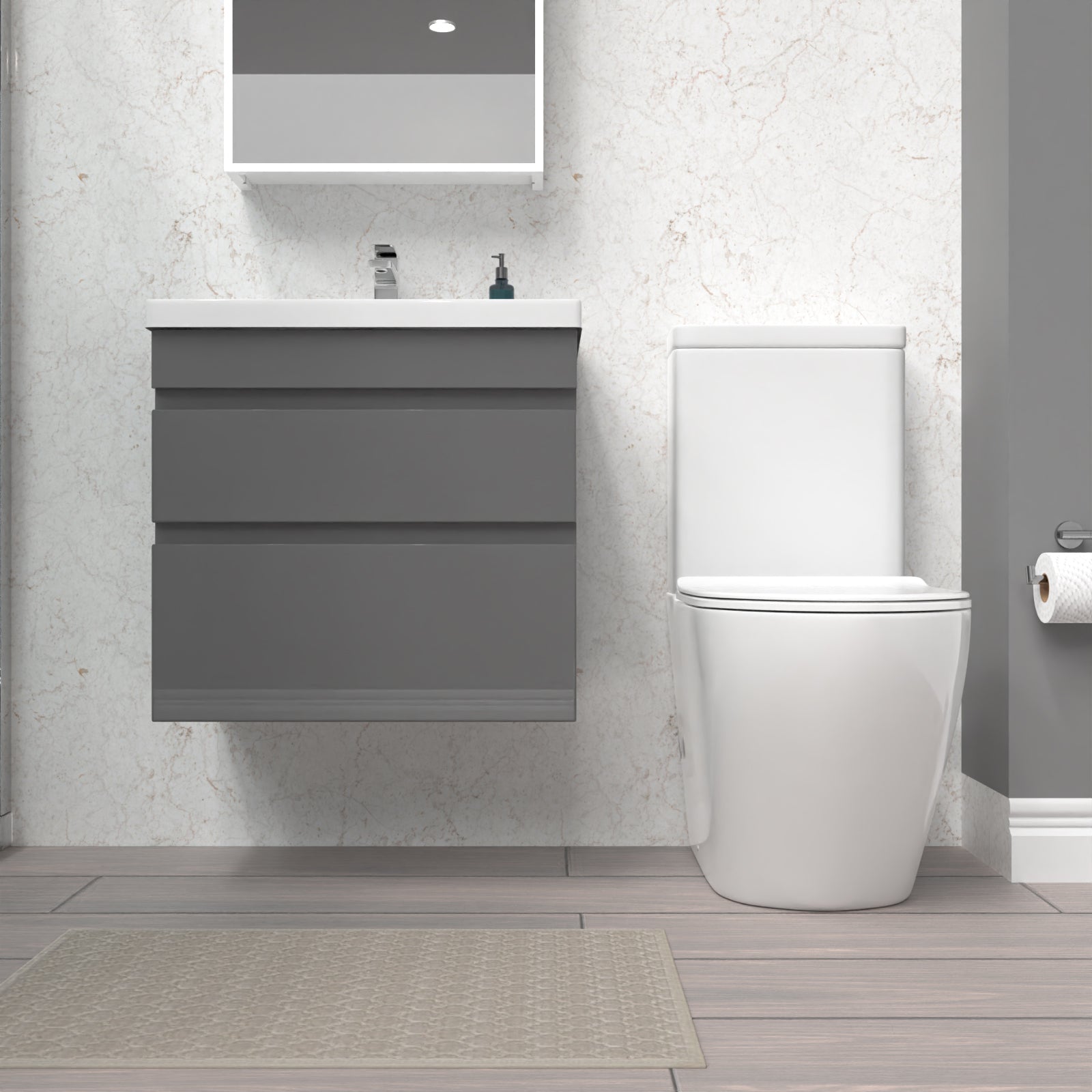 Alaska 600mm Steel Grey Wall Hung 2 Drawers Vanity Unit & Rimless Toilet