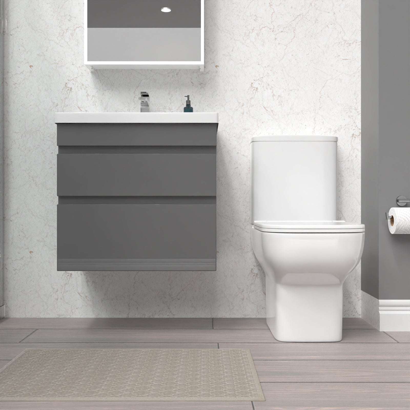 Alaska 600mm Steel Grey Wall Hung Drawers Vanity Unit & Rimless Toilet Set