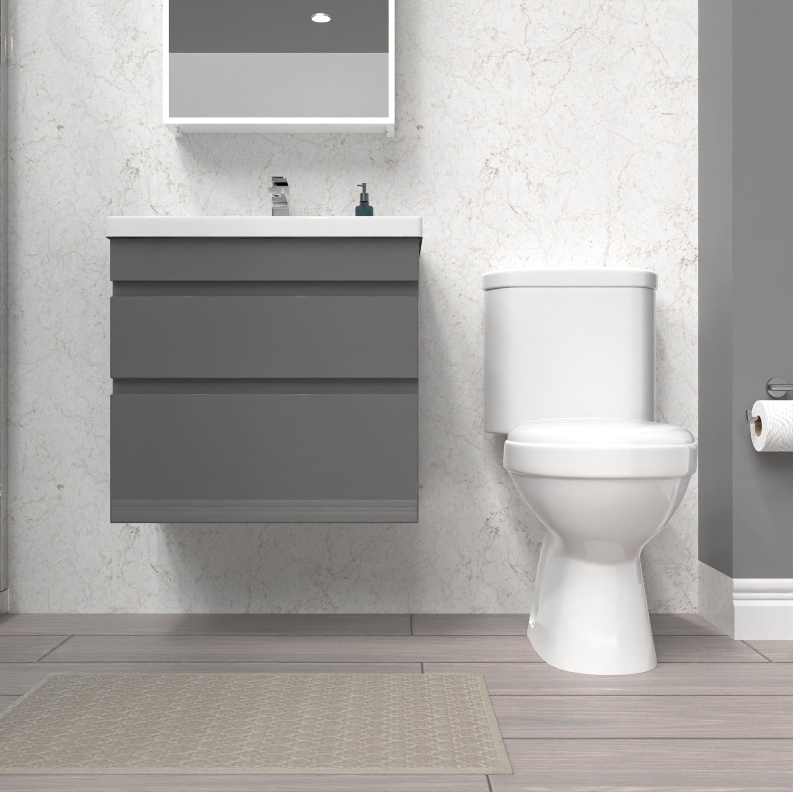 Alaska 600mm Steel Grey Wall Hung 2 Drawers Vanity Unit & Close Coupled Toilet