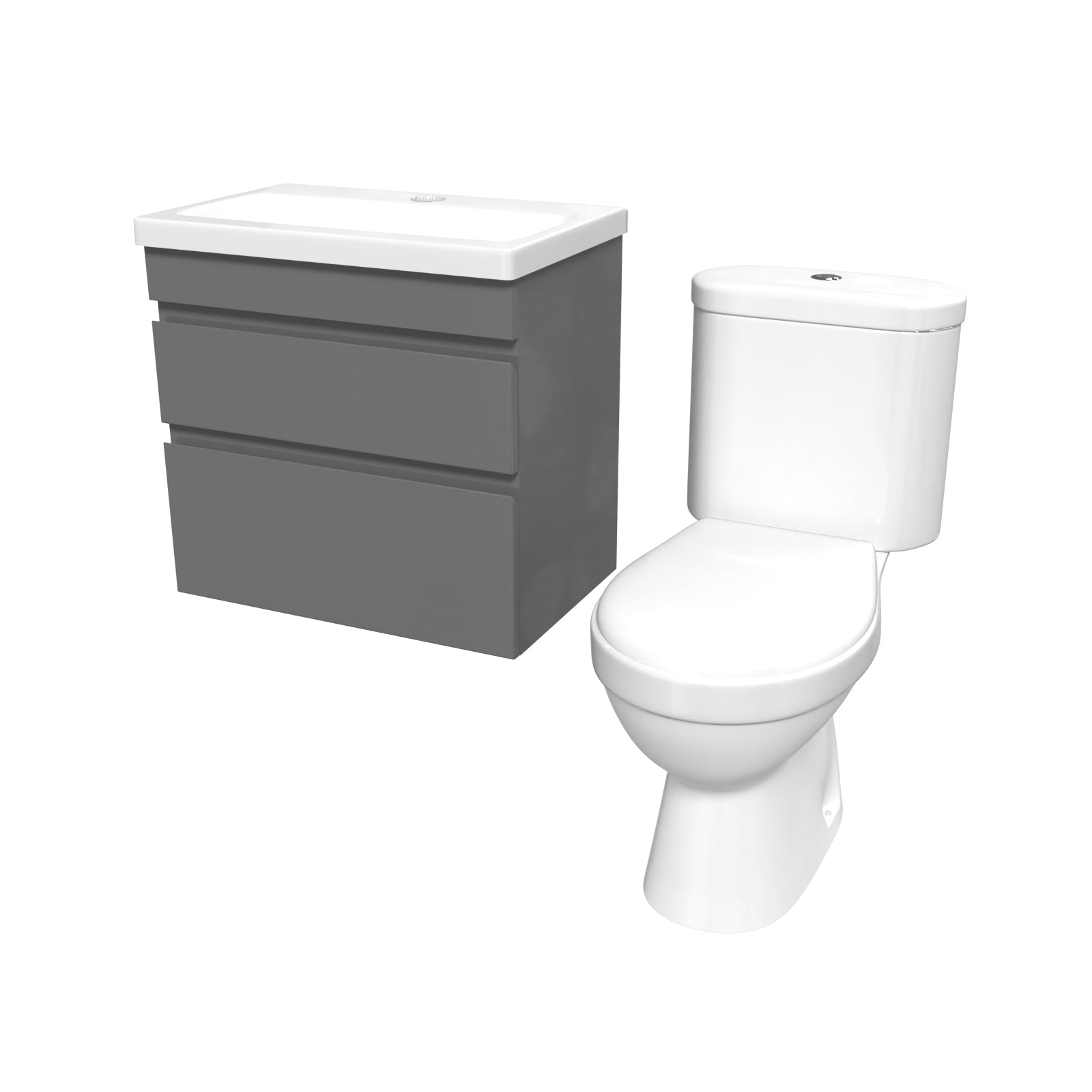 Alaska 600mm Steel Grey Wall Hung 2 Drawers Vanity Unit & Close Coupled Toilet