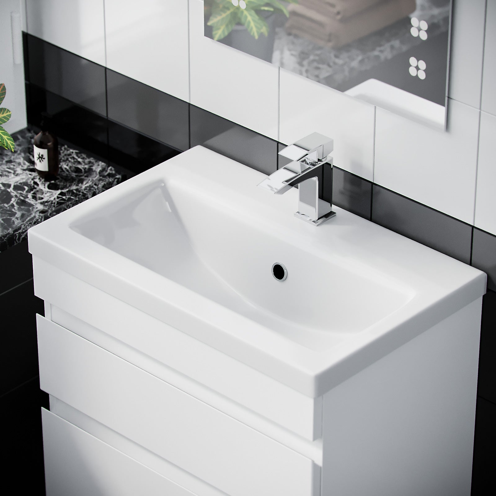 White 600mm PVC 2 Drawer Wall Hung Vanity Cabinet and Basin Sink Unit