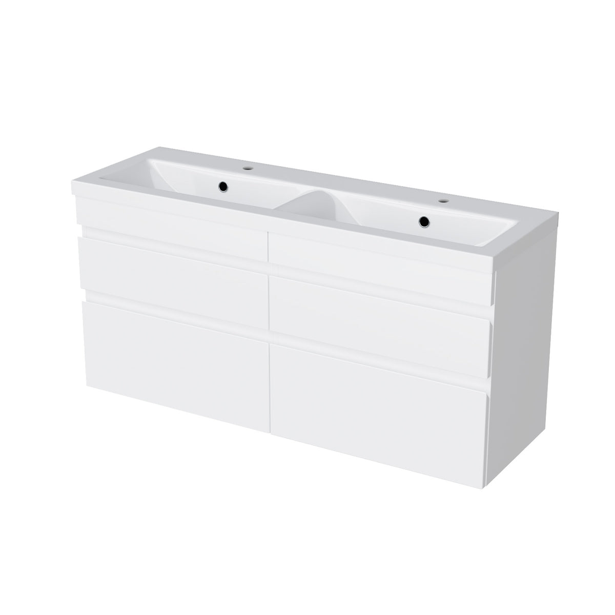 Set of 2 Wall Hung 600mm Handless Cabinet with Ceramic Mid-Edge Twin Basin - White
