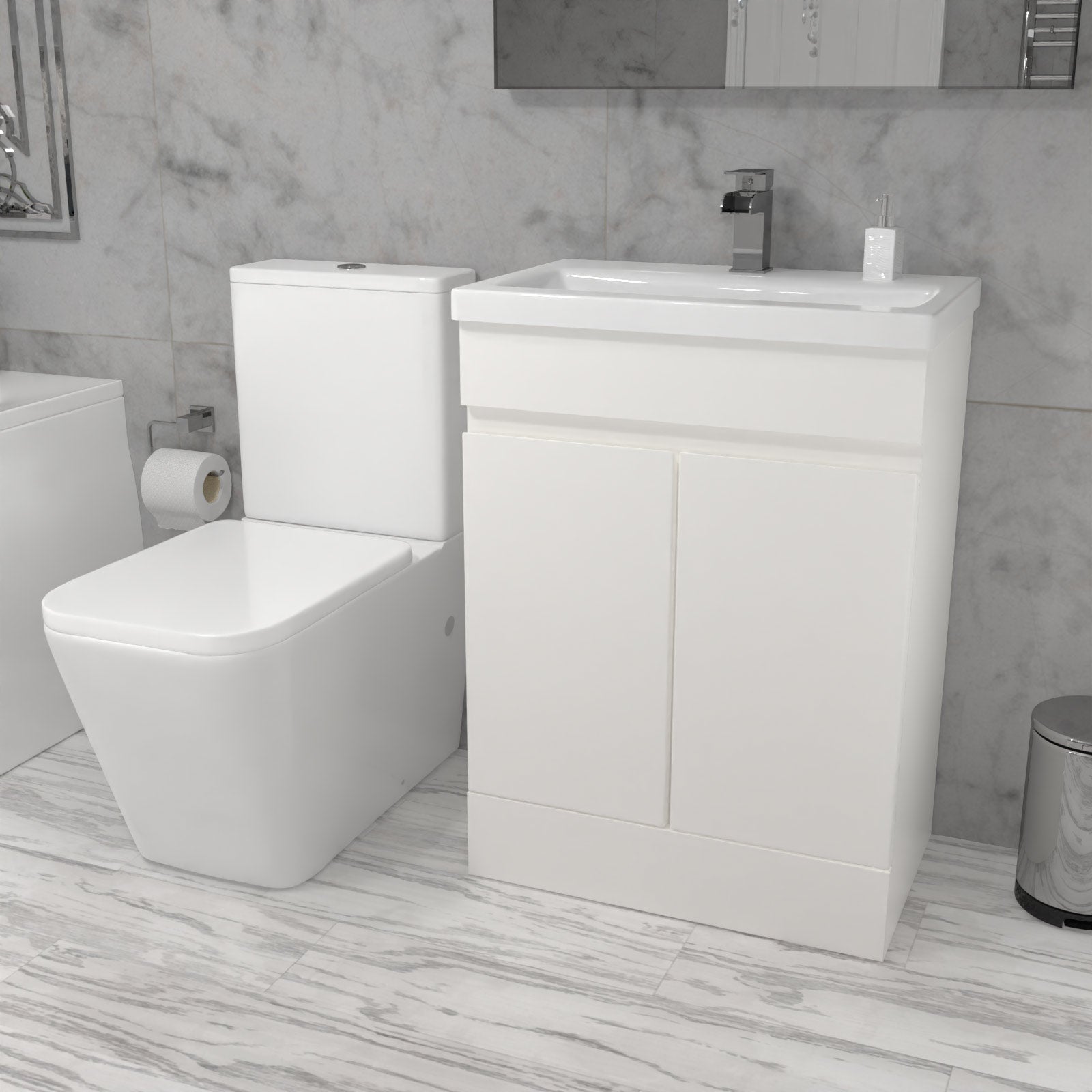 Alaska 600mm Freestanding Basin Vanity, Rimless Square Closed Coupled Toilet