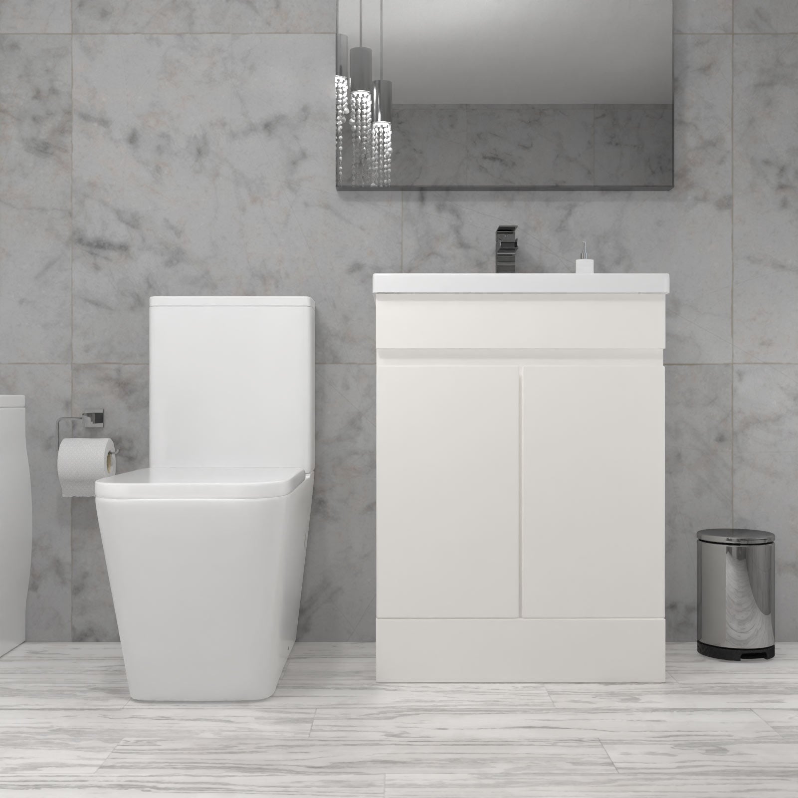 Alaska 600mm Freestanding Basin Vanity, Rimless Square Closed Coupled Toilet