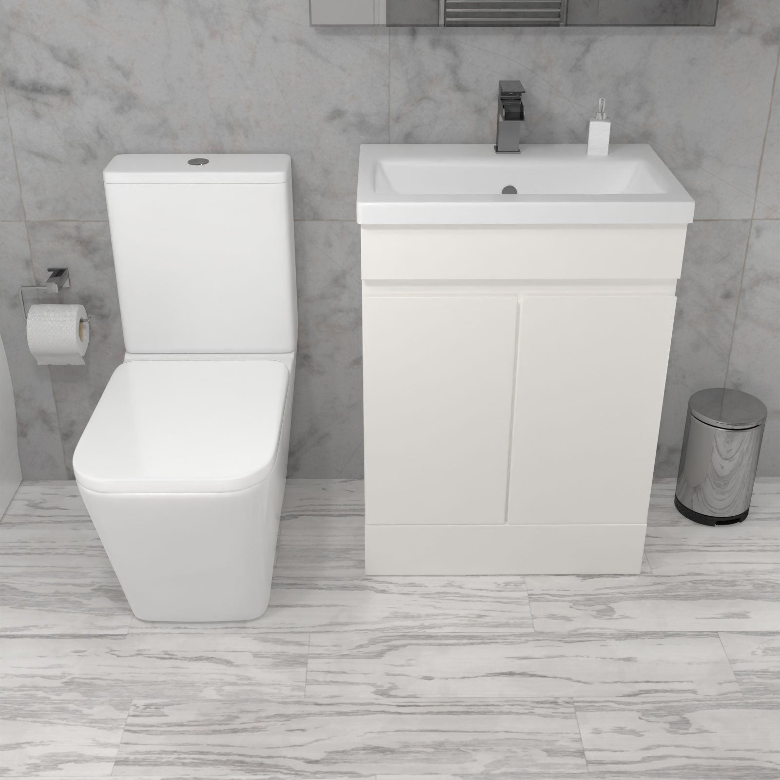 Alaska 600mm Freestanding Basin Vanity, Rimless Square Closed Coupled Toilet