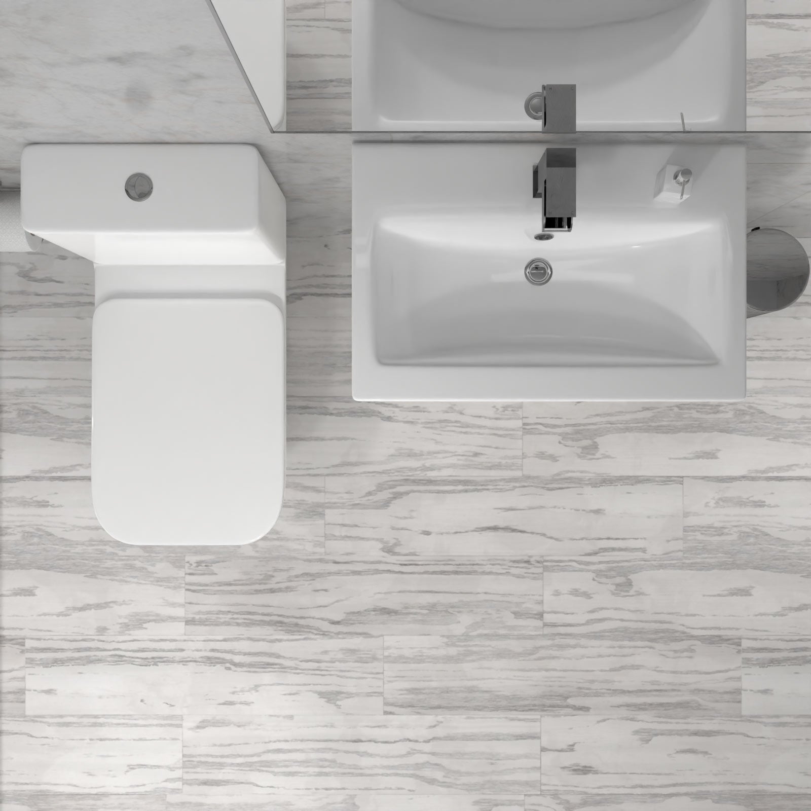 Alaska 600mm Freestanding Basin Vanity, Rimless Square Closed Coupled Toilet