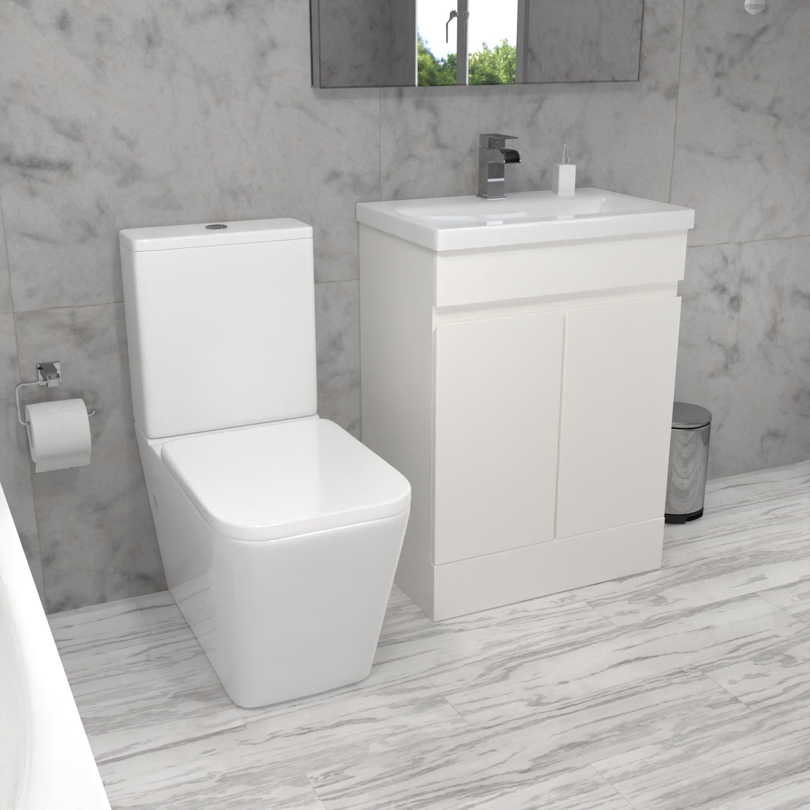 Alaska 600mm Freestanding Basin Vanity, Rimless Square Closed Coupled Toilet