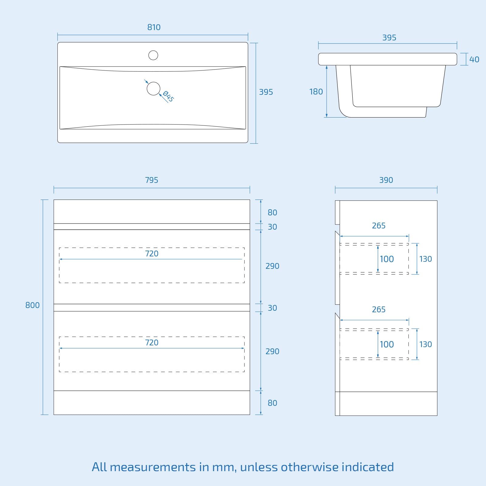 Alaska 800mm White 2 Drawers Handleless Basin Vanity Close Coupled Toilet